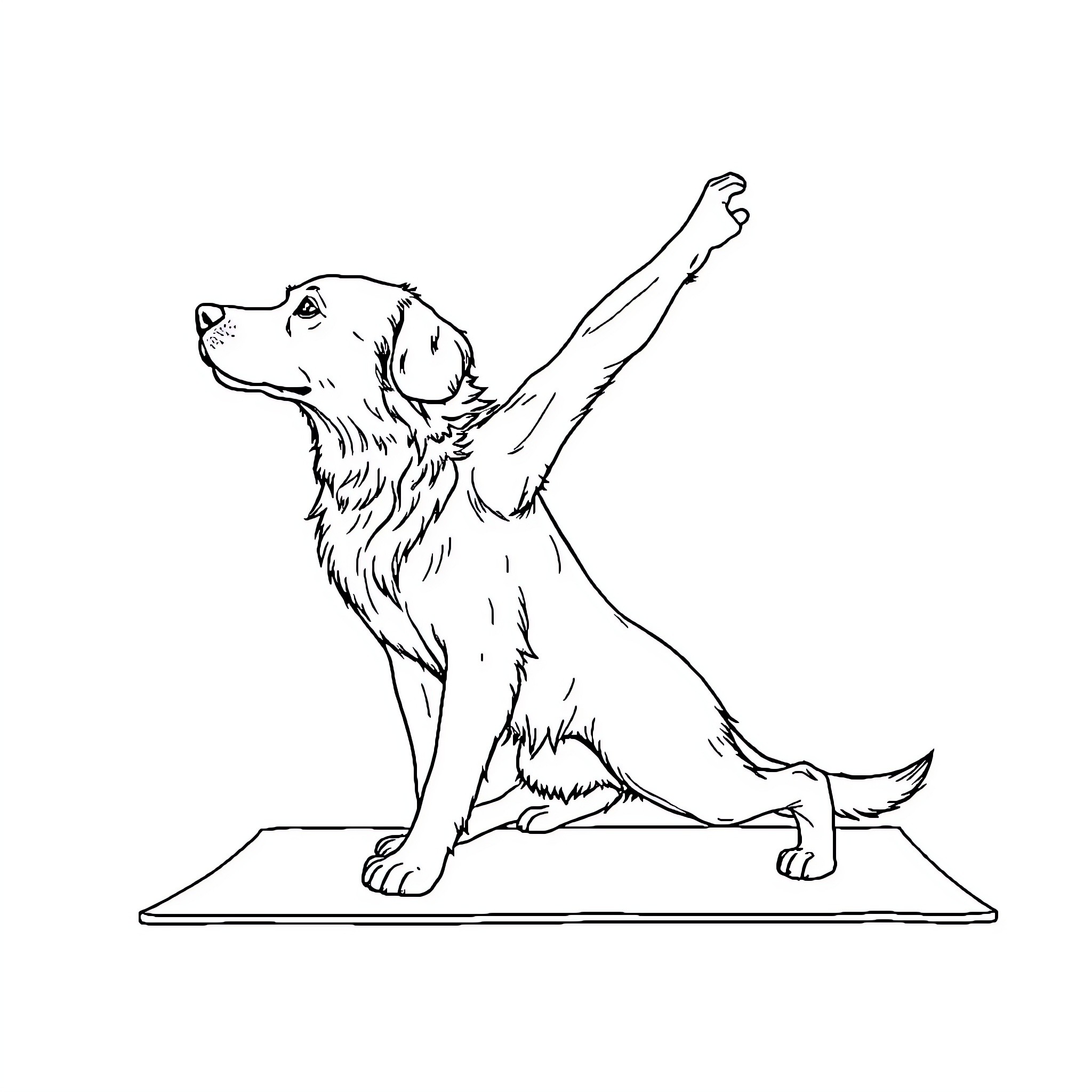 Golden Retriever Performing Yoga Pose Coloring Page (free black-and-white line drawing printable PDF for all, from beginners to advanced learners, including children, teens, adults, and seniors)
