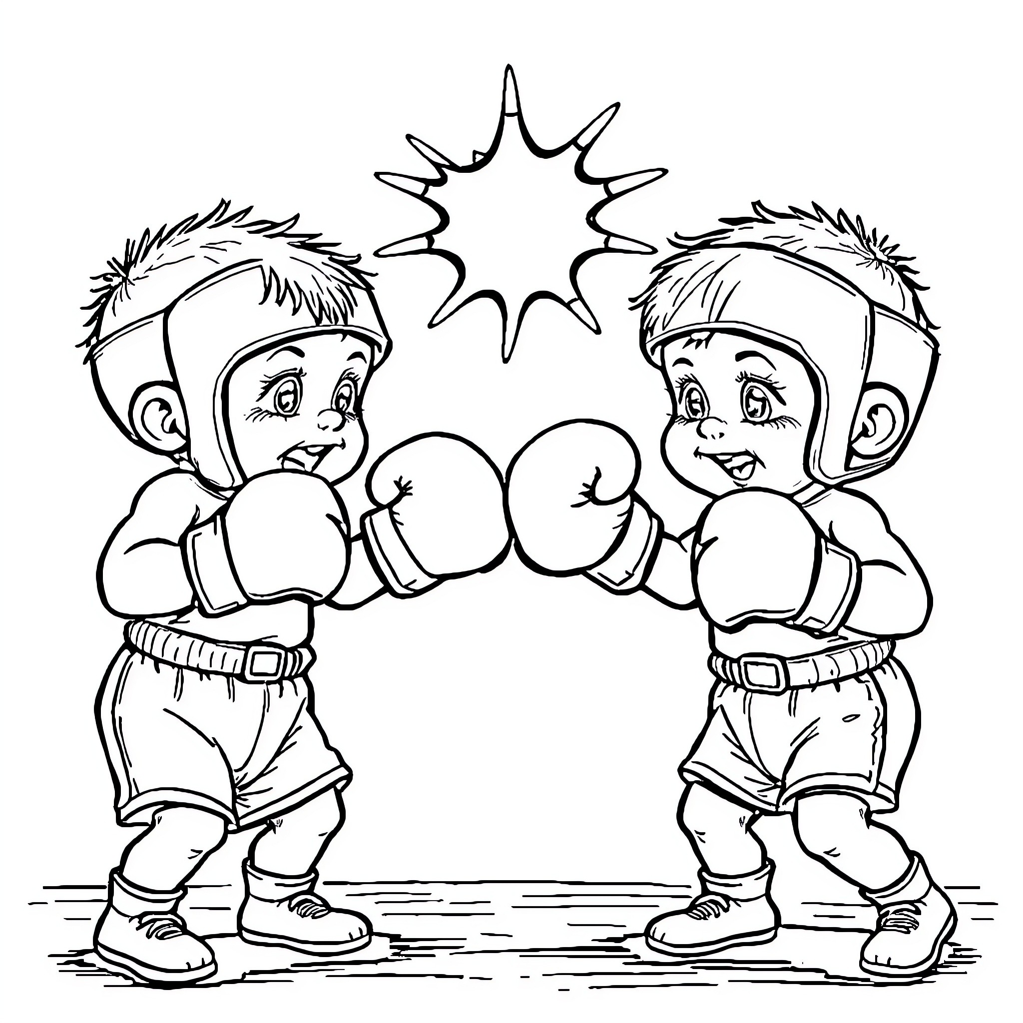 Baby boxers preparing for a match Coloring Page (free black-and-white line drawing printable PDF for all, from beginners to advanced learners, including children, teens, adults, and seniors)
