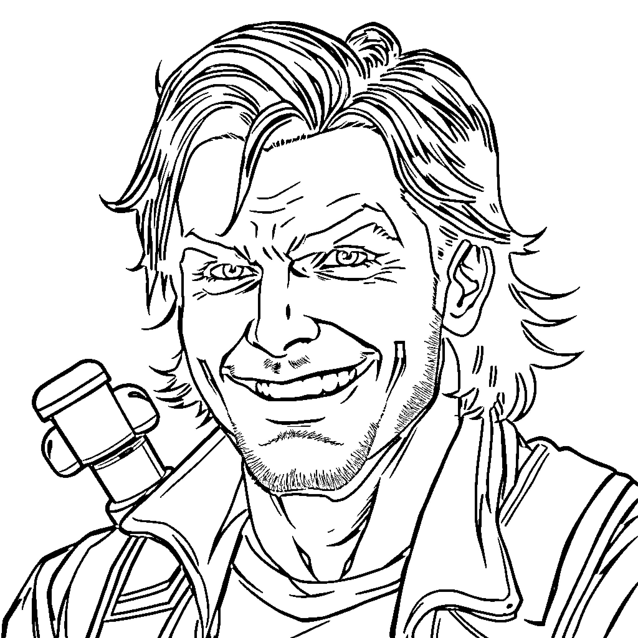 Bucky Barnes smiling and holding an object Coloring Page (free black-and-white line drawing printable PDF for all, from beginners to advanced learners, including children, teens, adults, and seniors)