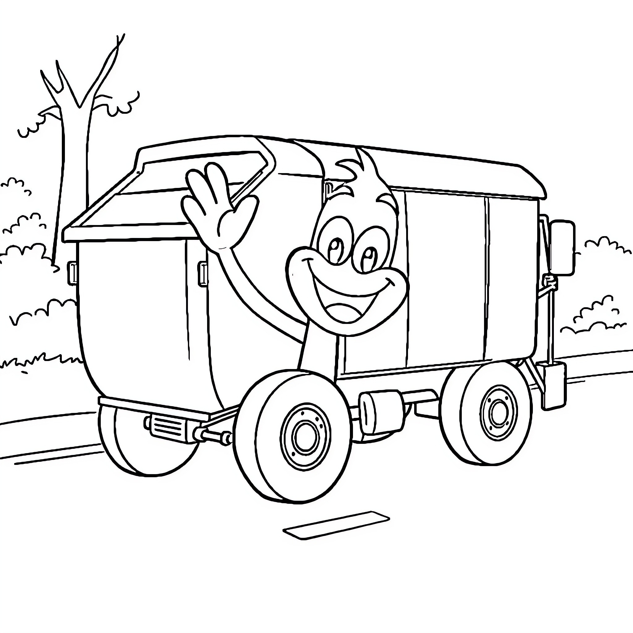 Bluey's Friendly Garbage Truck Adventure Coloring Page (free black-and-white line drawing printable PDF for all, from beginners to advanced learners, including children, teens, adults, and seniors)