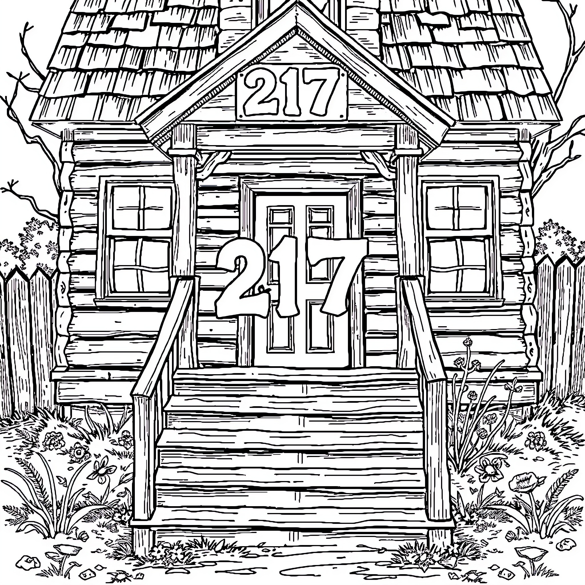 Trap House with Weathered Charm and Mystery Coloring Page (free black-and-white line drawing printable PDF for all, from beginners to advanced learners, including children, teens, adults, and seniors)
