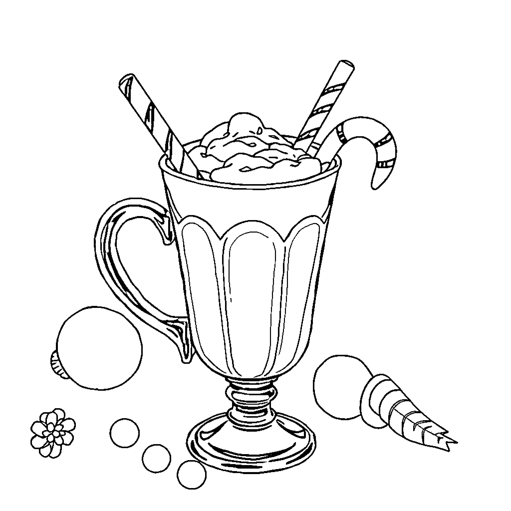 Coco's Delightful Ice Cream Treat Coloring Page (free black-and-white line drawing printable PDF for all, from beginners to advanced learners, including children, teens, adults, and seniors)
