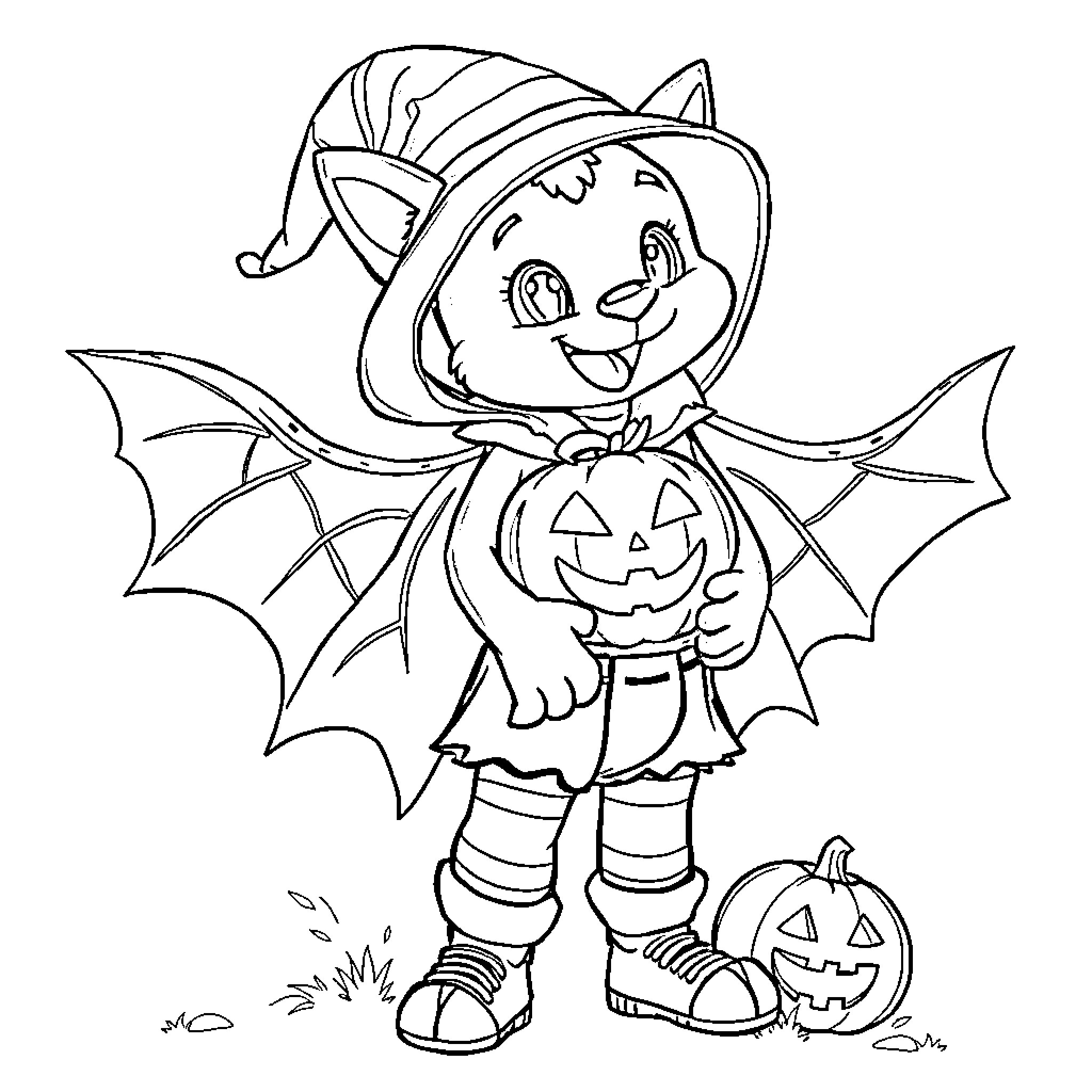 Bluey's Halloween Costume Adventure Coloring Page (free black-and-white line drawing printable PDF for all, from beginners to advanced learners, including children, teens, adults, and seniors)