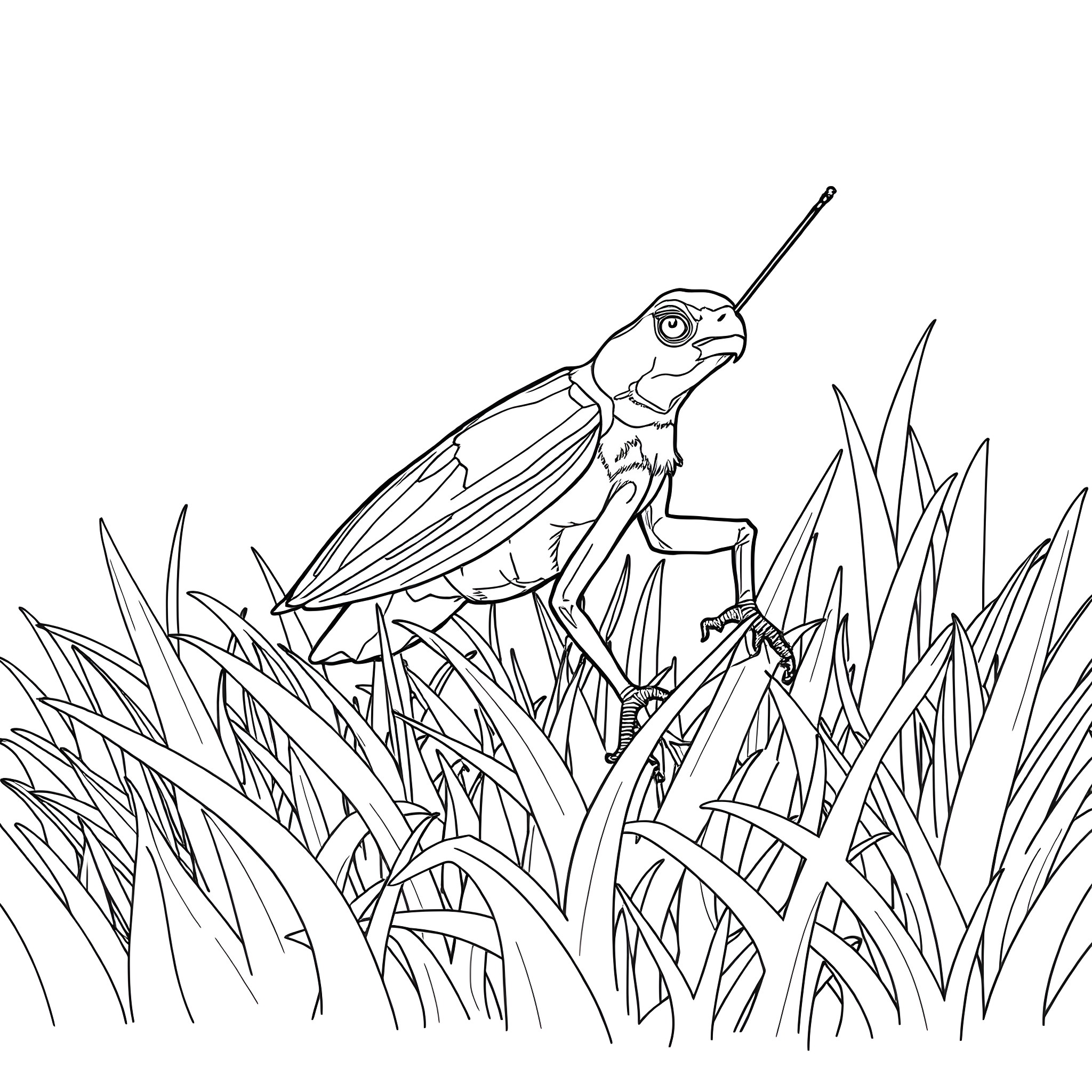 Phyllobates in the Tall Grass Coloring Page (free black-and-white line drawing printable PDF for all, from beginners to advanced learners, including children, teens, adults, and seniors)