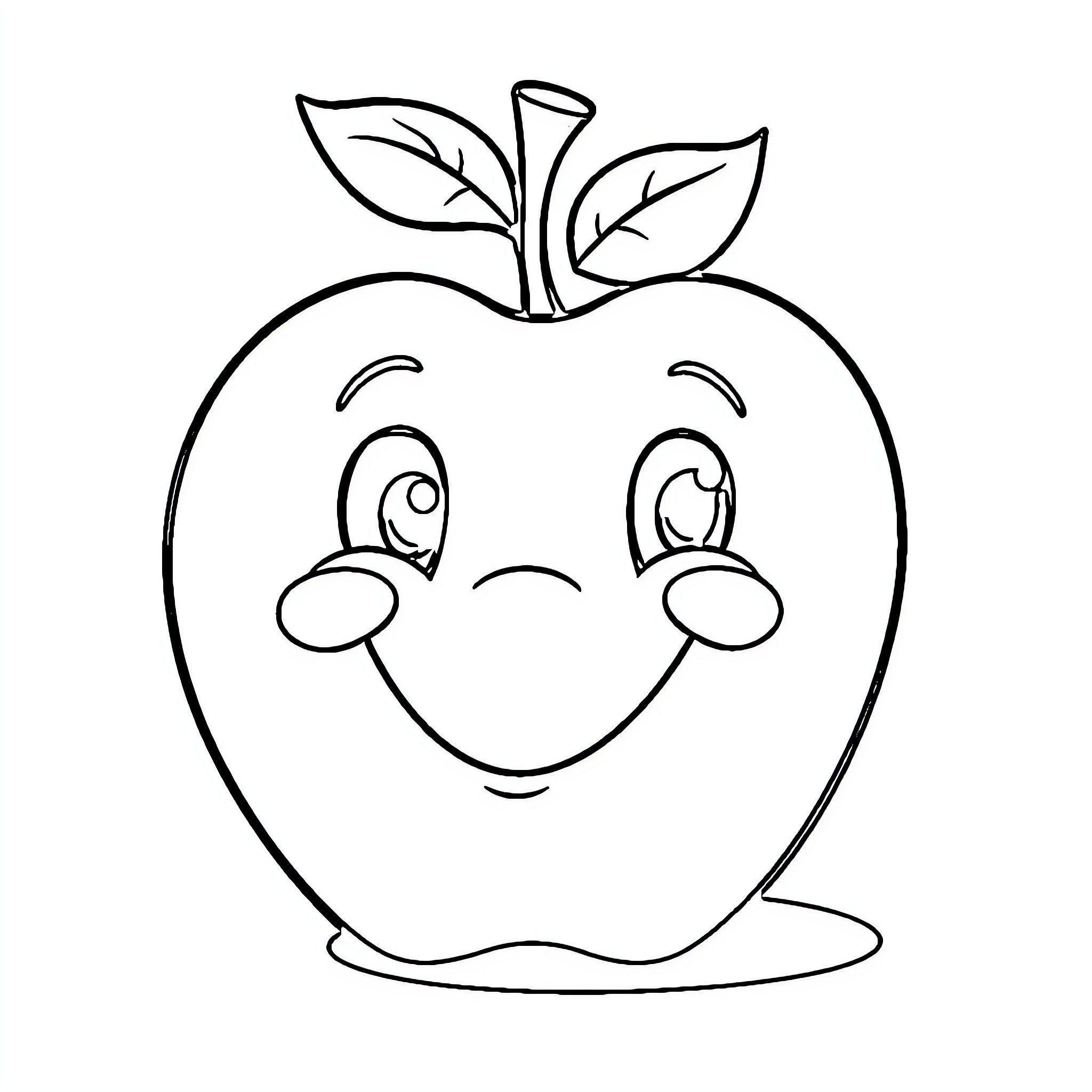Apple with a cheerful face Coloring Page (free black-and-white line drawing printable PDF for all, from beginners to advanced learners, including children, teens, adults, and seniors)