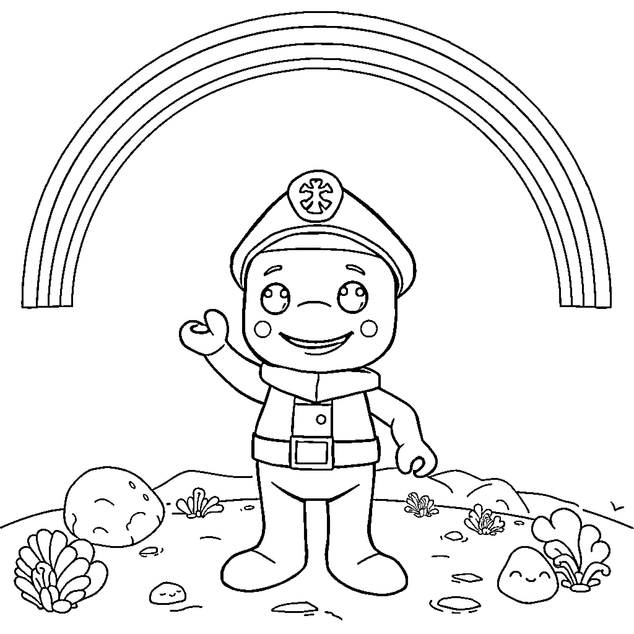 Captain Barnacles Exploring the Underwater World Coloring Page (free black-and-white line drawing printable PDF for all, from beginners to advanced learners, including children, teens, adults, and seniors)