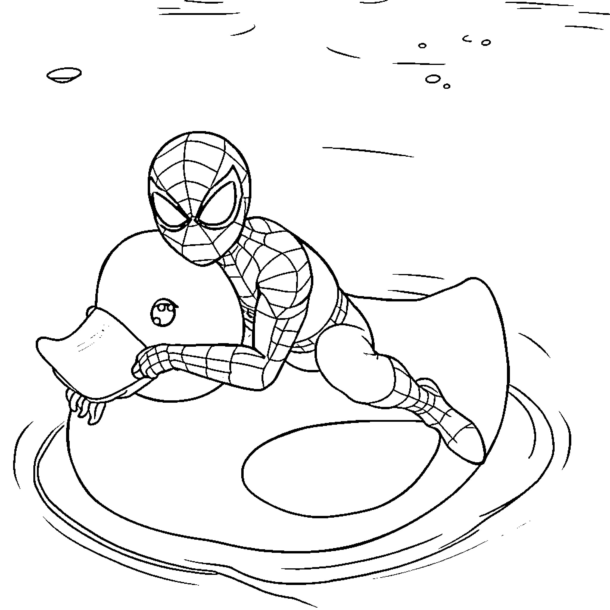 Spiderman swinging through the city on a web Coloring Page (free black-and-white line drawing printable PDF for all, from beginners to advanced learners, including children, teens, adults, and seniors)