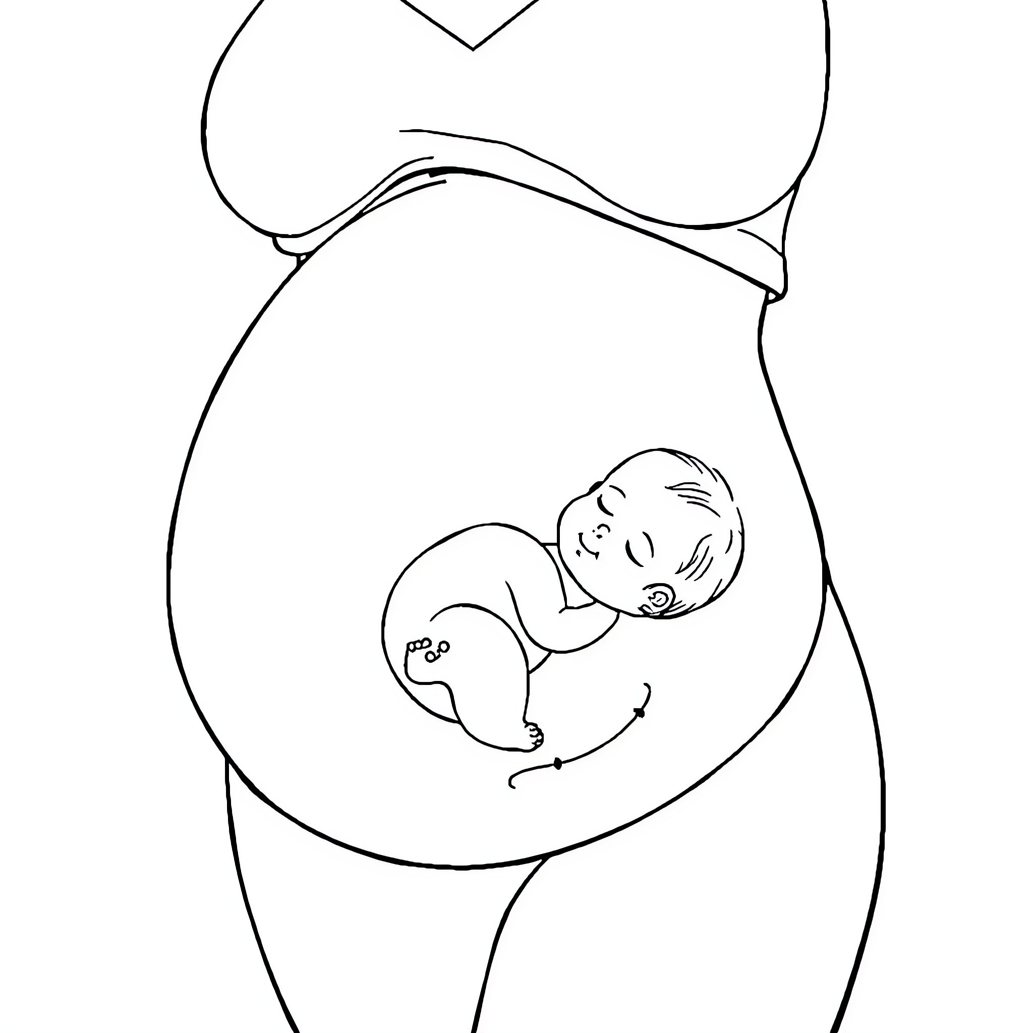 Baby Resting in Mother's Belly Coloring Page (free black-and-white line drawing printable PDF for all, from beginners to advanced learners, including children, teens, adults, and seniors)