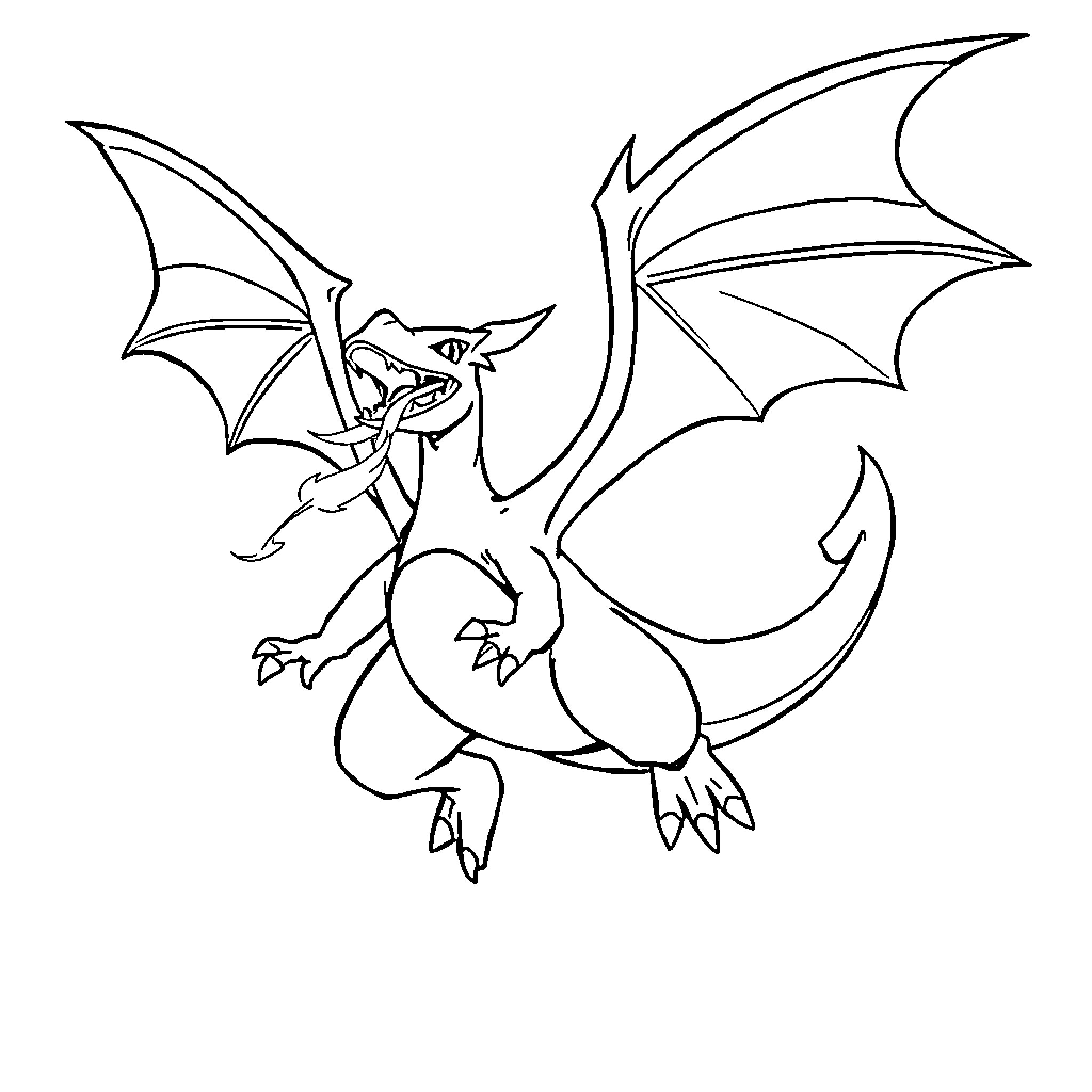 Charizard preparing to breathe fire Coloring Page (free black-and-white line drawing printable PDF for all, from beginners to advanced learners, including children, teens, adults, and seniors)
