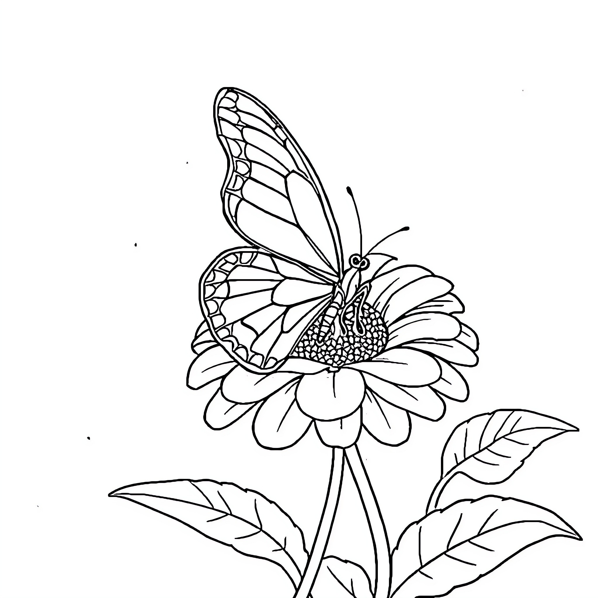Butterfly resting on delicate flower Coloring Page (free black-and-white line drawing printable PDF for all, from beginners to advanced learners, including children, teens, adults, and seniors)