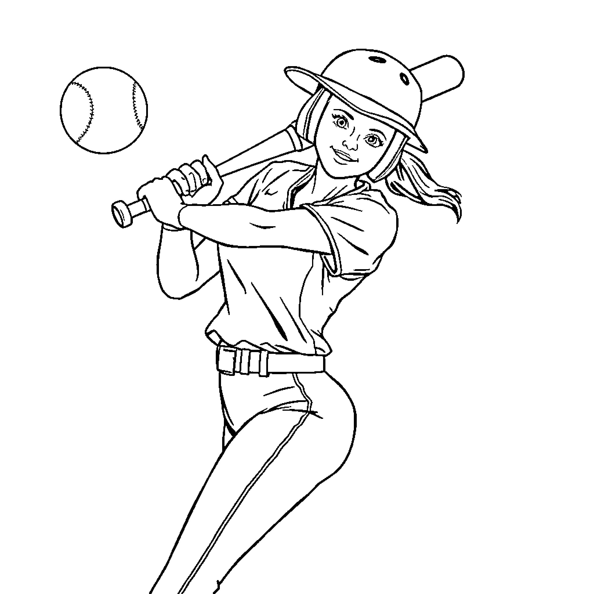 Softball player ready to swing Coloring Page (free black-and-white line drawing printable PDF for all, from beginners to advanced learners, including children, teens, adults, and seniors)