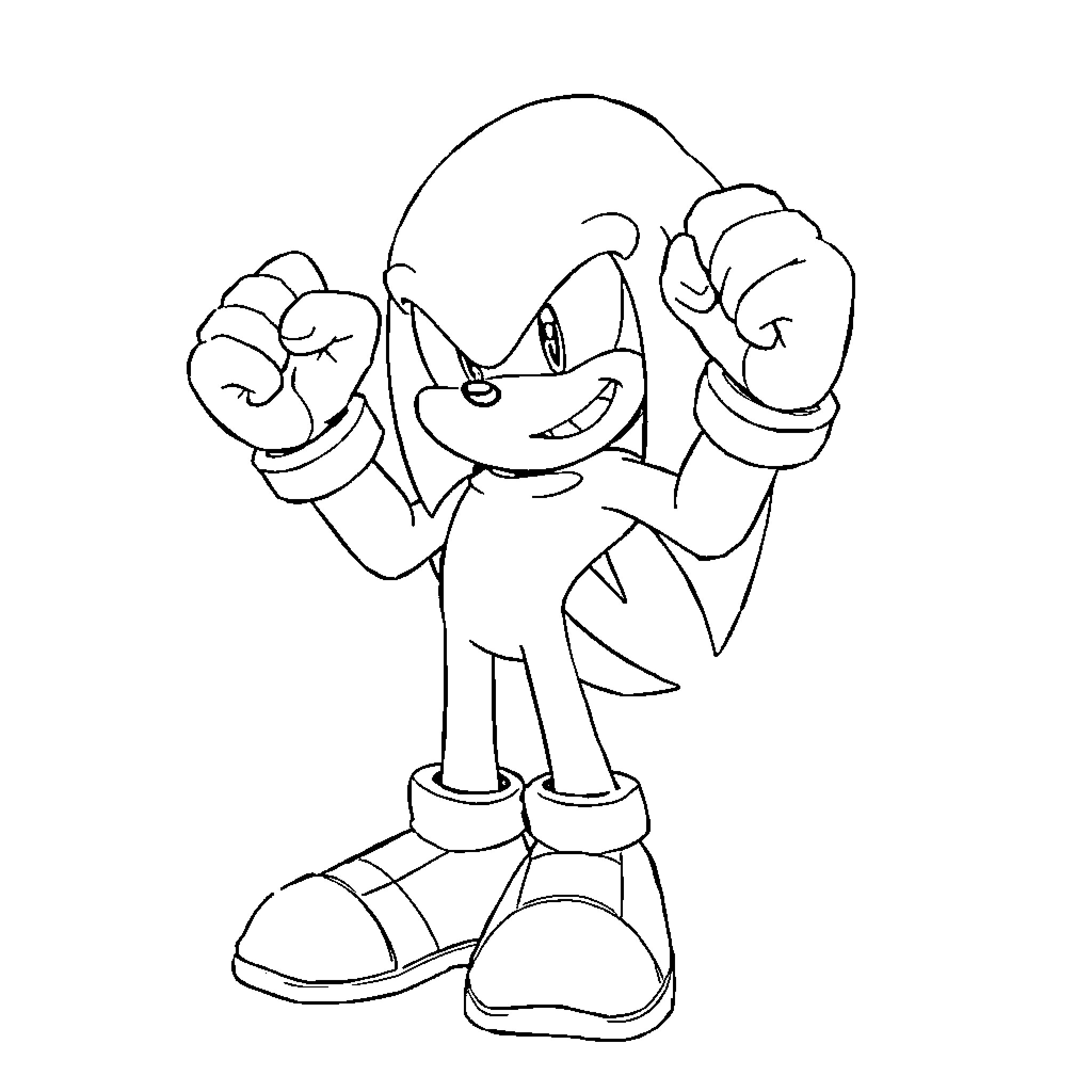 Knuckles striking a confident pose Coloring Page (free black-and-white line drawing printable PDF for all, from beginners to advanced learners, including children, teens, adults, and seniors)