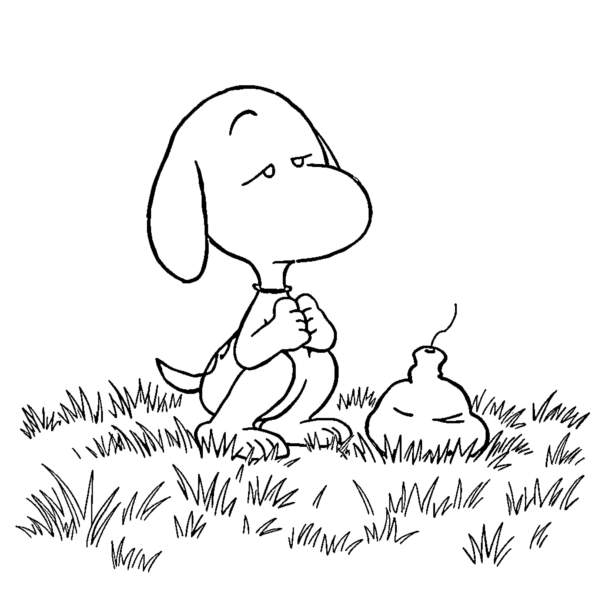 Snoopy thoughtfully enjoying nature's scenery Coloring Page (free black-and-white line drawing printable PDF for all, from beginners to advanced learners, including children, teens, adults, and seniors)