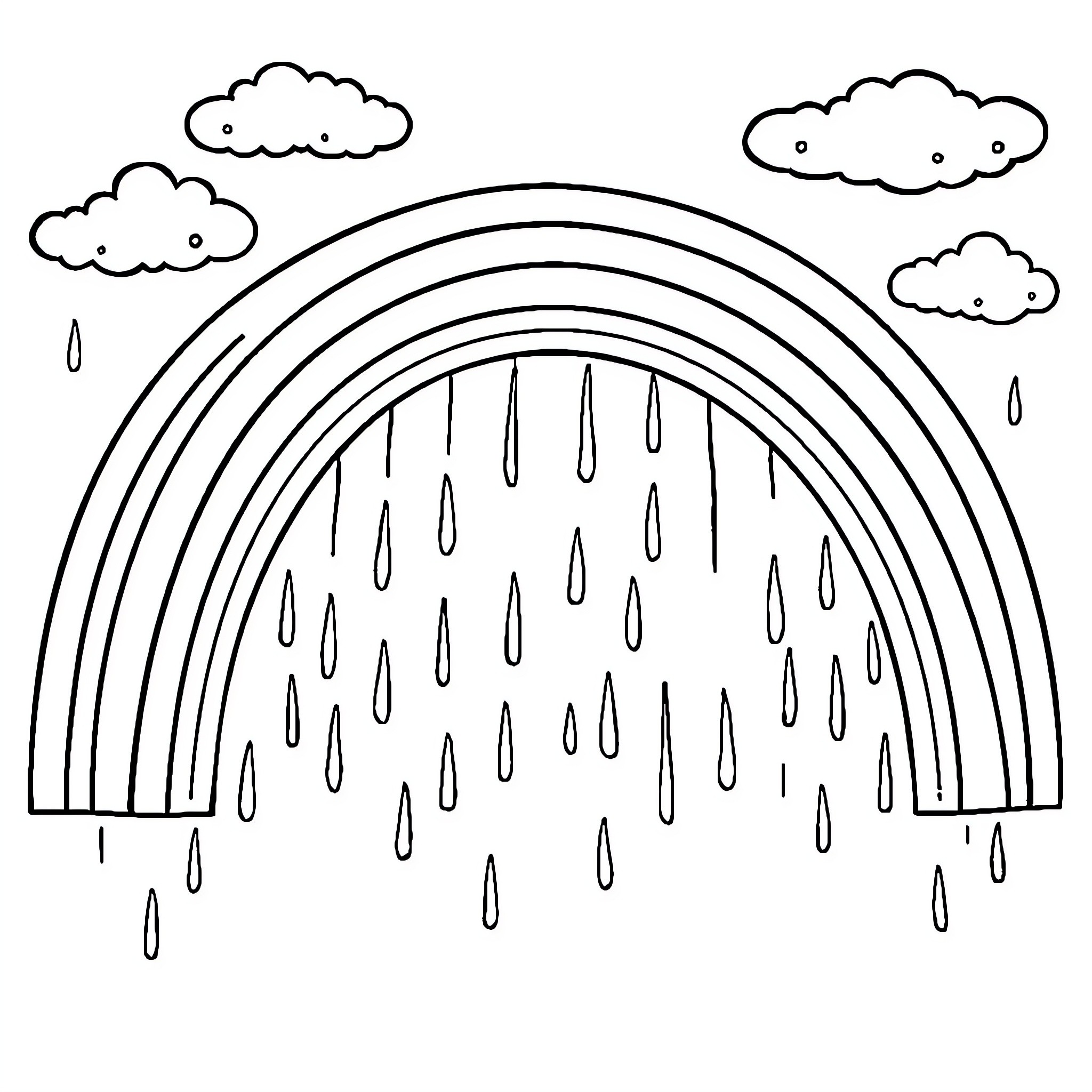 Rainbow Shower of Delight Coloring Page (free black-and-white line drawing printable PDF for all, from beginners to advanced learners, including children, teens, adults, and seniors)