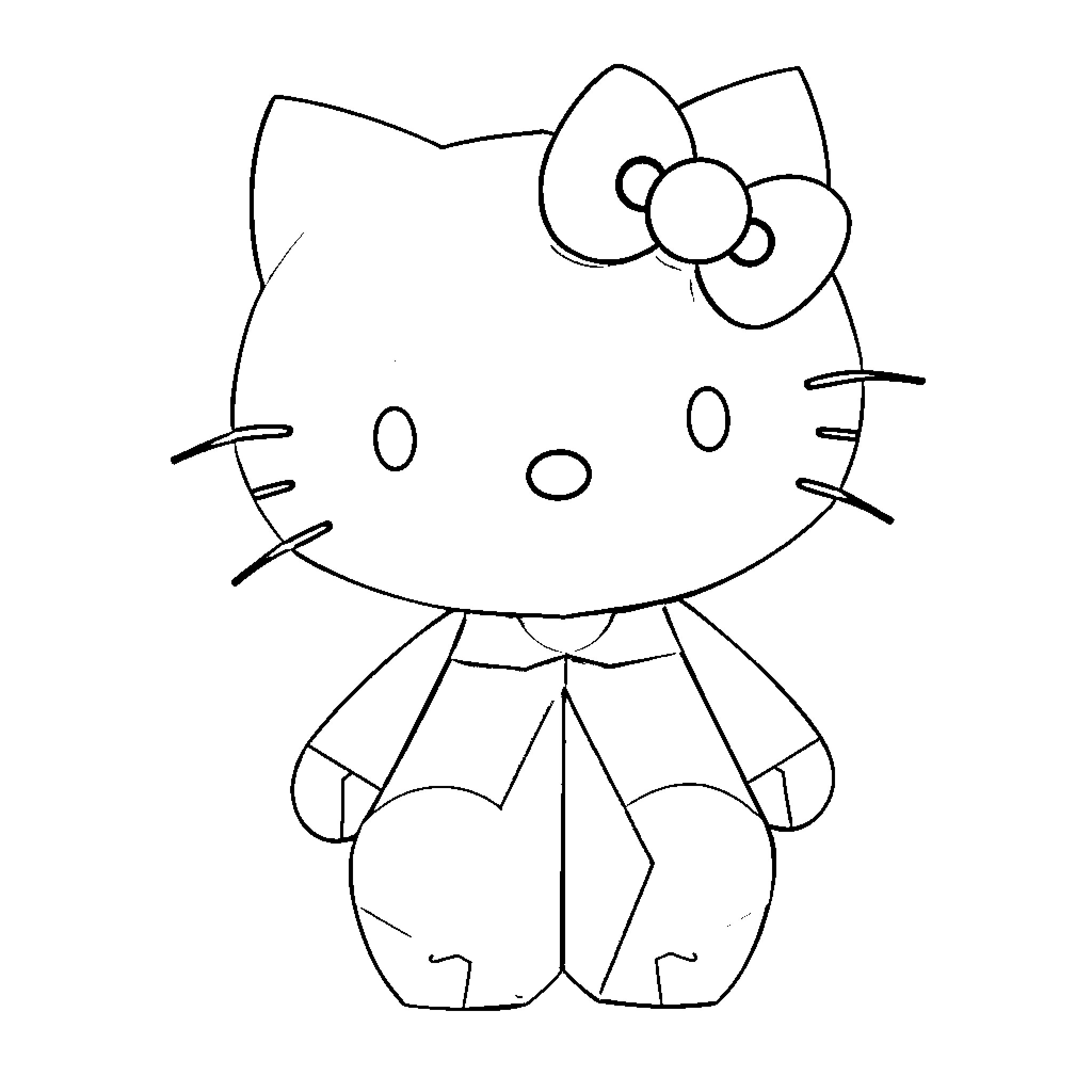 Hello Kitty sitting with a bow Coloring Page (free black-and-white line drawing printable PDF for all, from beginners to advanced learners, including children, teens, adults, and seniors)