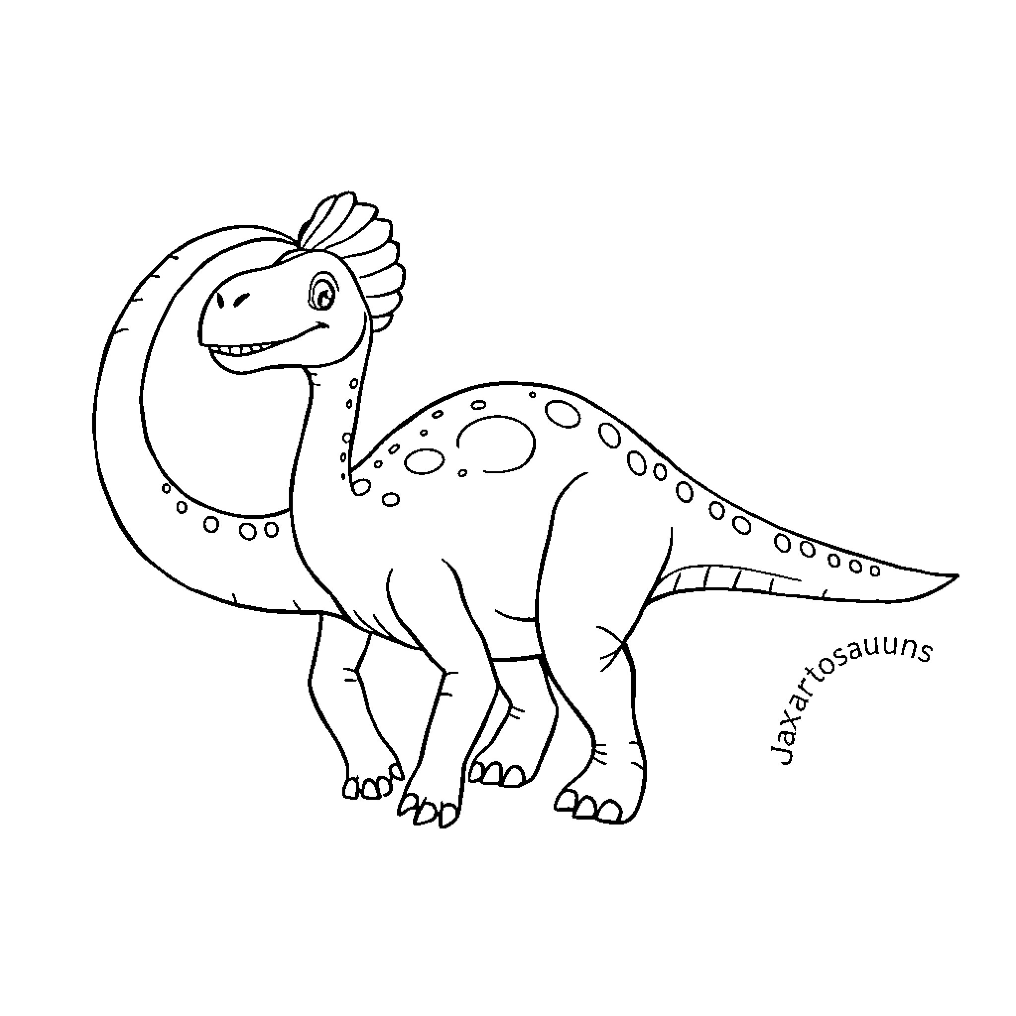Jaxartosaurus with a happy expression Coloring Page (free black-and-white line drawing printable PDF for all, from beginners to advanced learners, including children, teens, adults, and seniors)