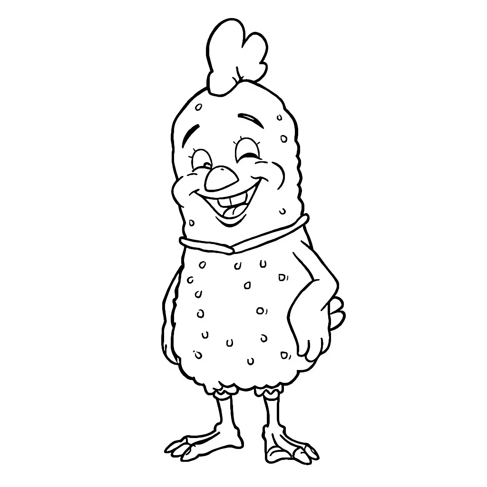 Human Chicken Nugget with Cheerful Expression Coloring Page (free black-and-white line drawing printable PDF for all, from beginners to advanced learners, including children, teens, adults, and seniors)