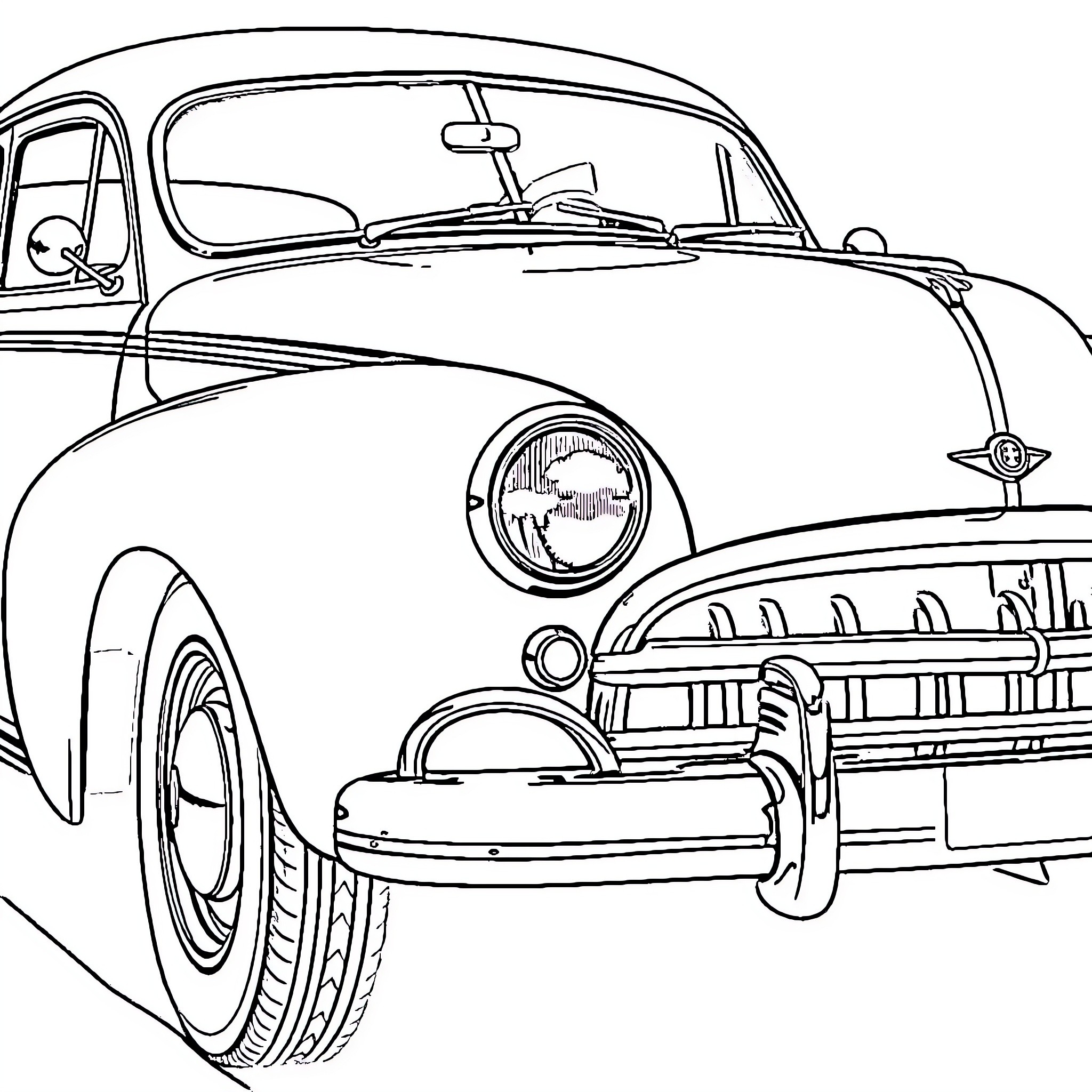Car in classic vintage style Coloring Page (free black-and-white line drawing printable PDF for all, from beginners to advanced learners, including children, teens, adults, and seniors)