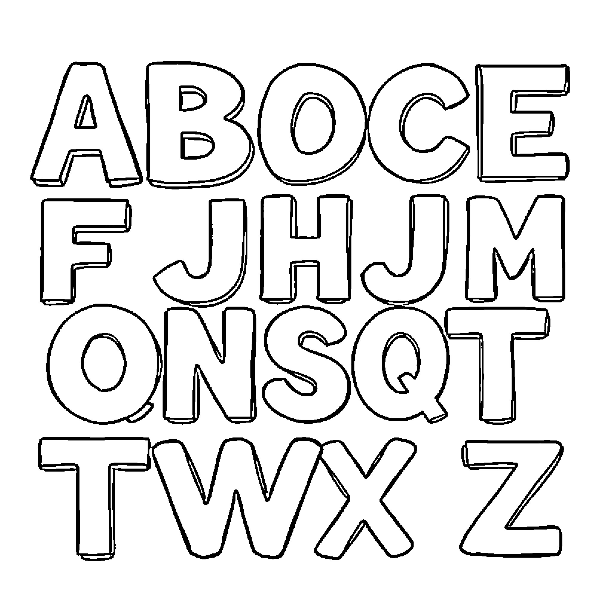 Letter Outline of Alphabet from A to Z Coloring Page (free black-and-white line drawing printable PDF for all, from beginners to advanced learners, including children, teens, adults, and seniors)