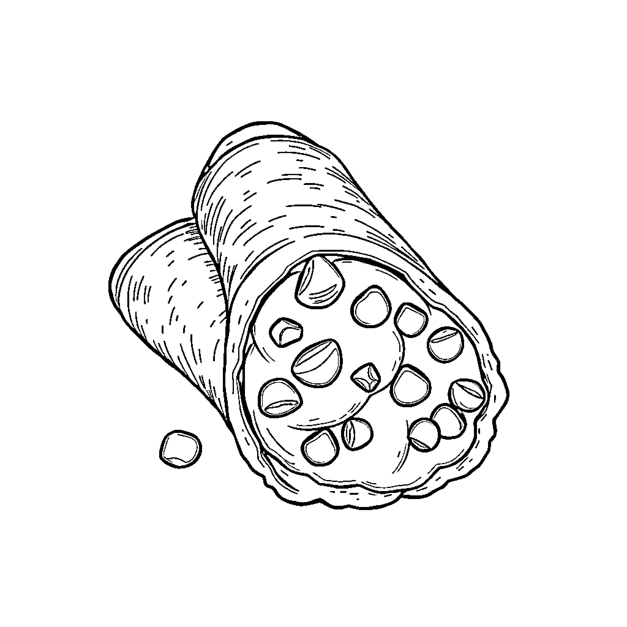 Cannoli with Delectable Filling Coloring Page (free black-and-white line drawing printable PDF for all, from beginners to advanced learners, including children, teens, adults, and seniors)