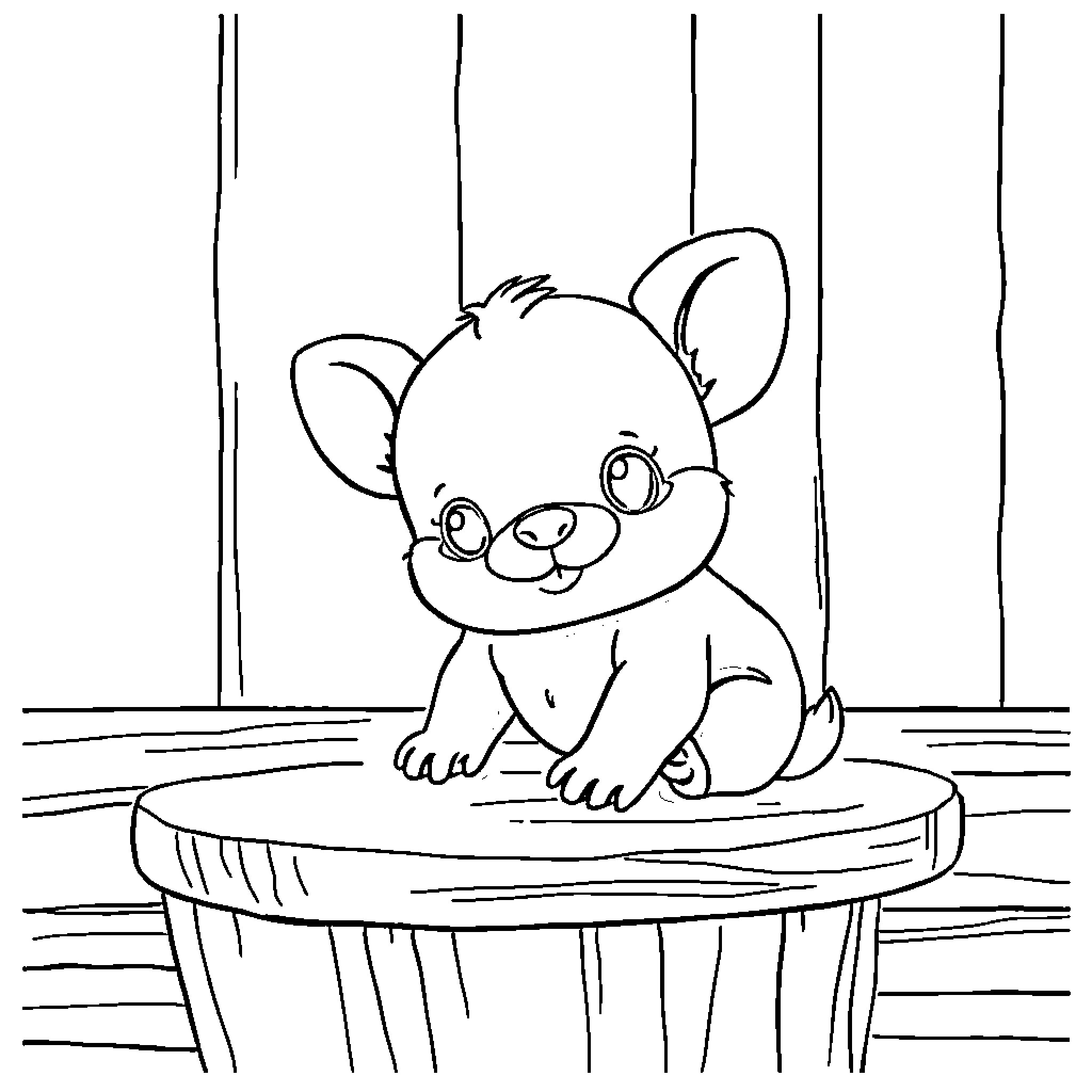 Tchoupie's Delightful Playtime Coloring Page (free black-and-white line drawing printable PDF for all, from beginners to advanced learners, including children, teens, adults, and seniors)