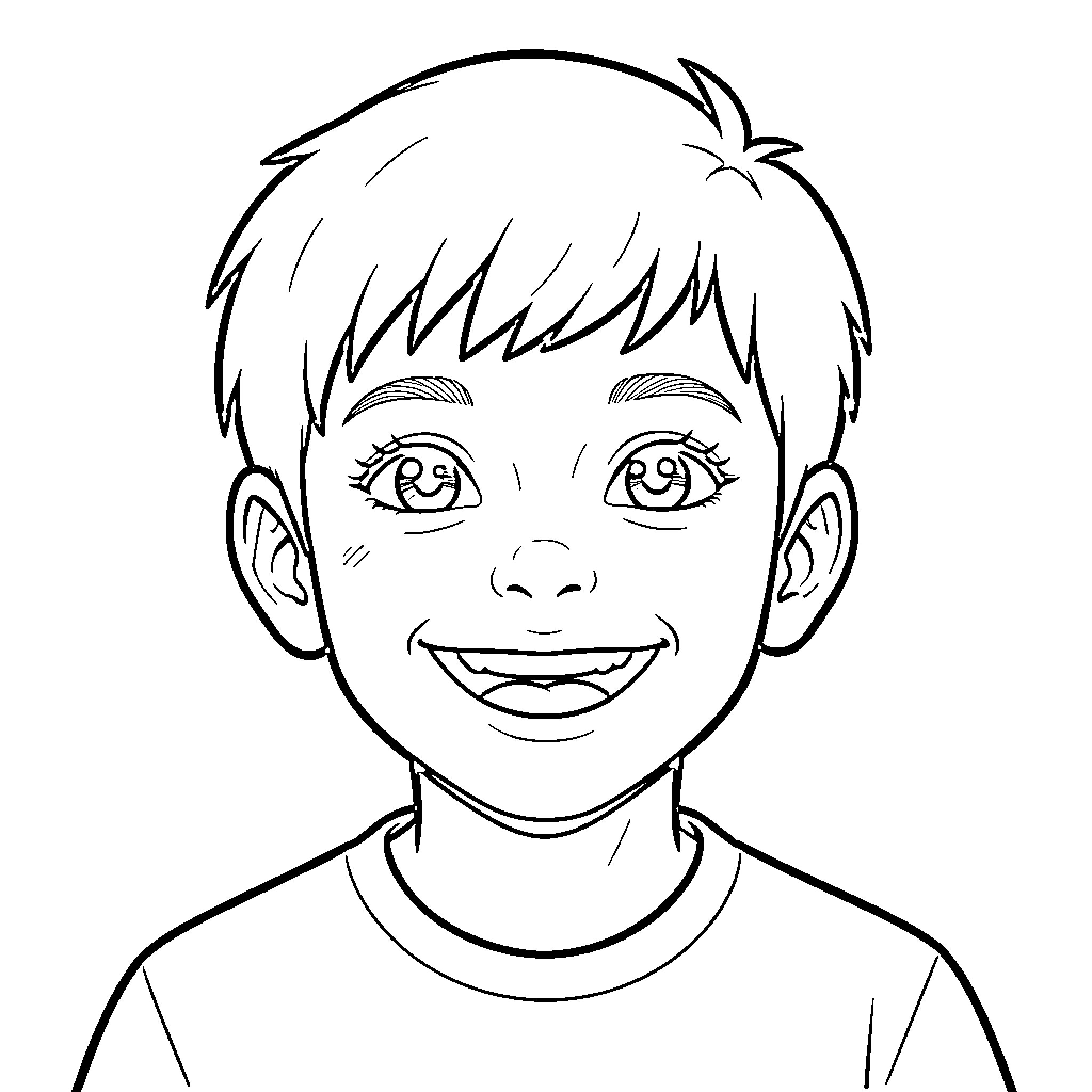 Boy with a cheerful expression Coloring Page (free black-and-white line drawing printable PDF for all, from beginners to advanced learners, including children, teens, adults, and seniors)