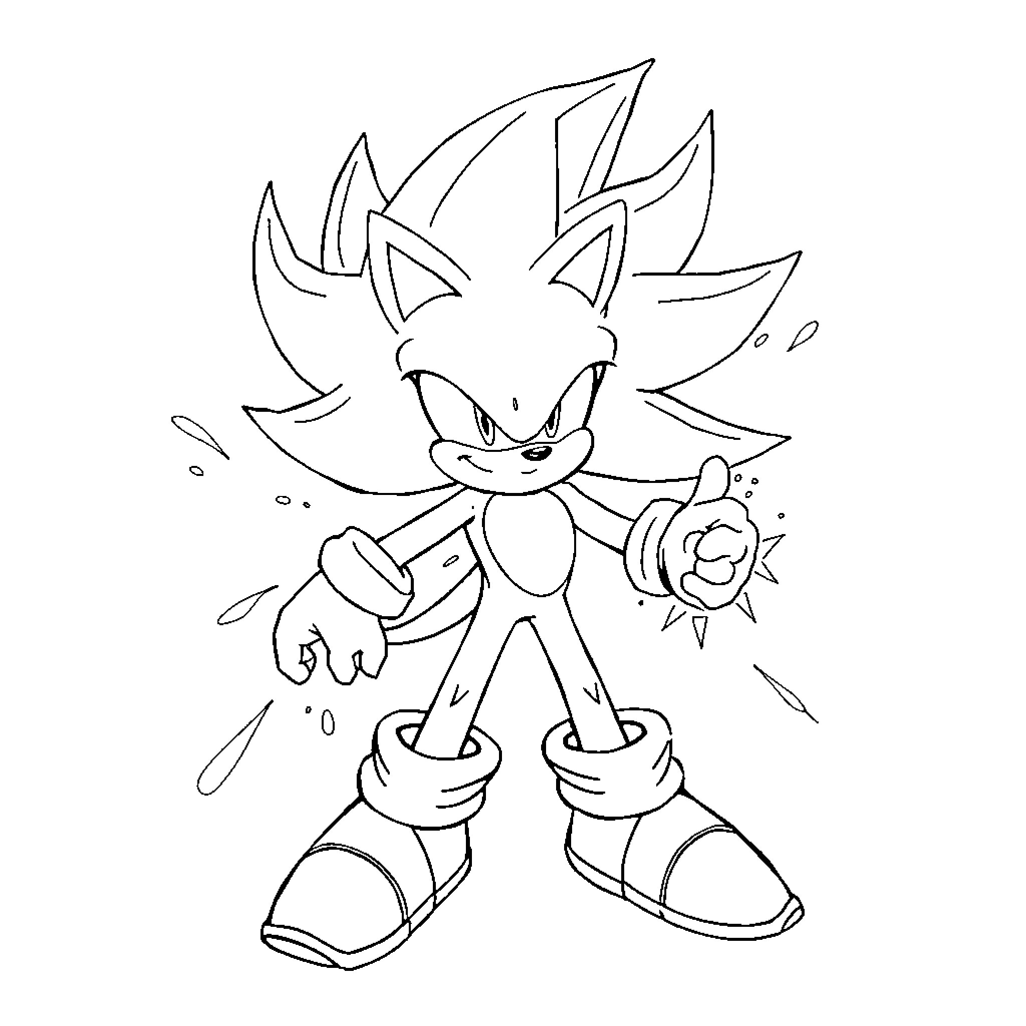 Sonic the Hedgehog in action pose Coloring Page (free black-and-white line drawing printable PDF for all, from beginners to advanced learners, including children, teens, adults, and seniors)