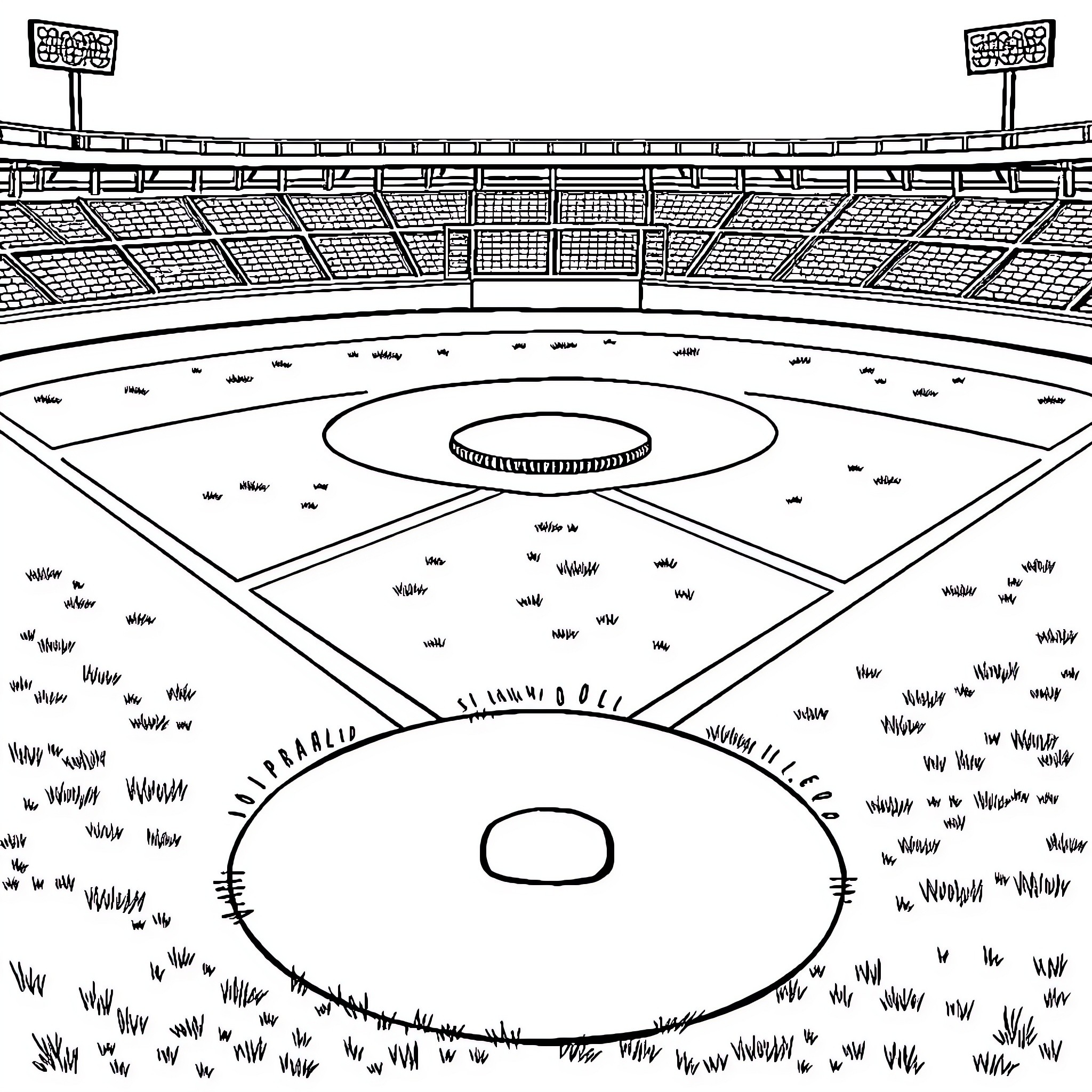 Baseball Field Ready for Game Day Coloring Page (free black-and-white line drawing printable PDF for all, from beginners to advanced learners, including children, teens, adults, and seniors)