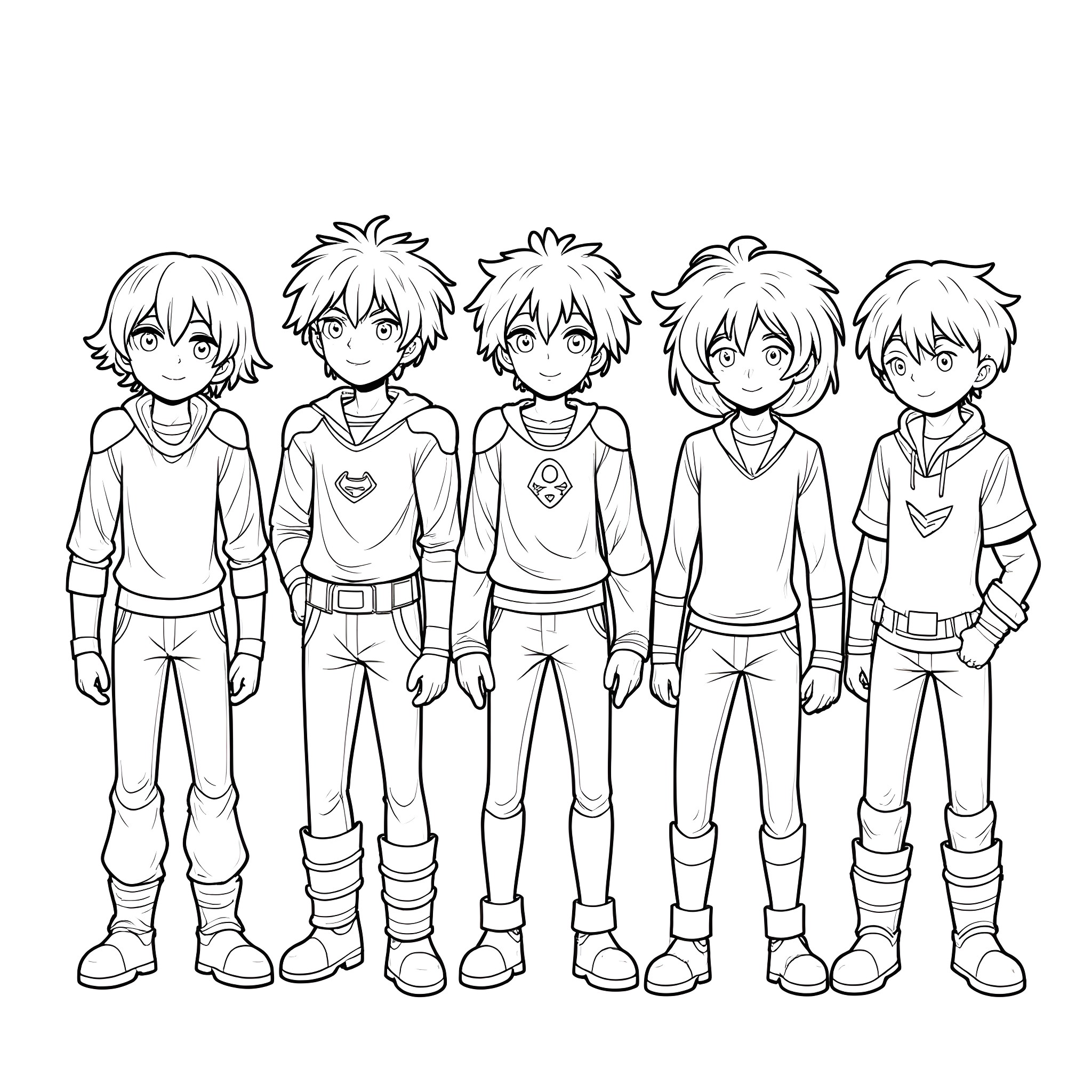 My Hero Academia: Heroic Camaraderie Coloring Page (free black-and-white line drawing printable PDF for all, from beginners to advanced learners, including children, teens, adults, and seniors)