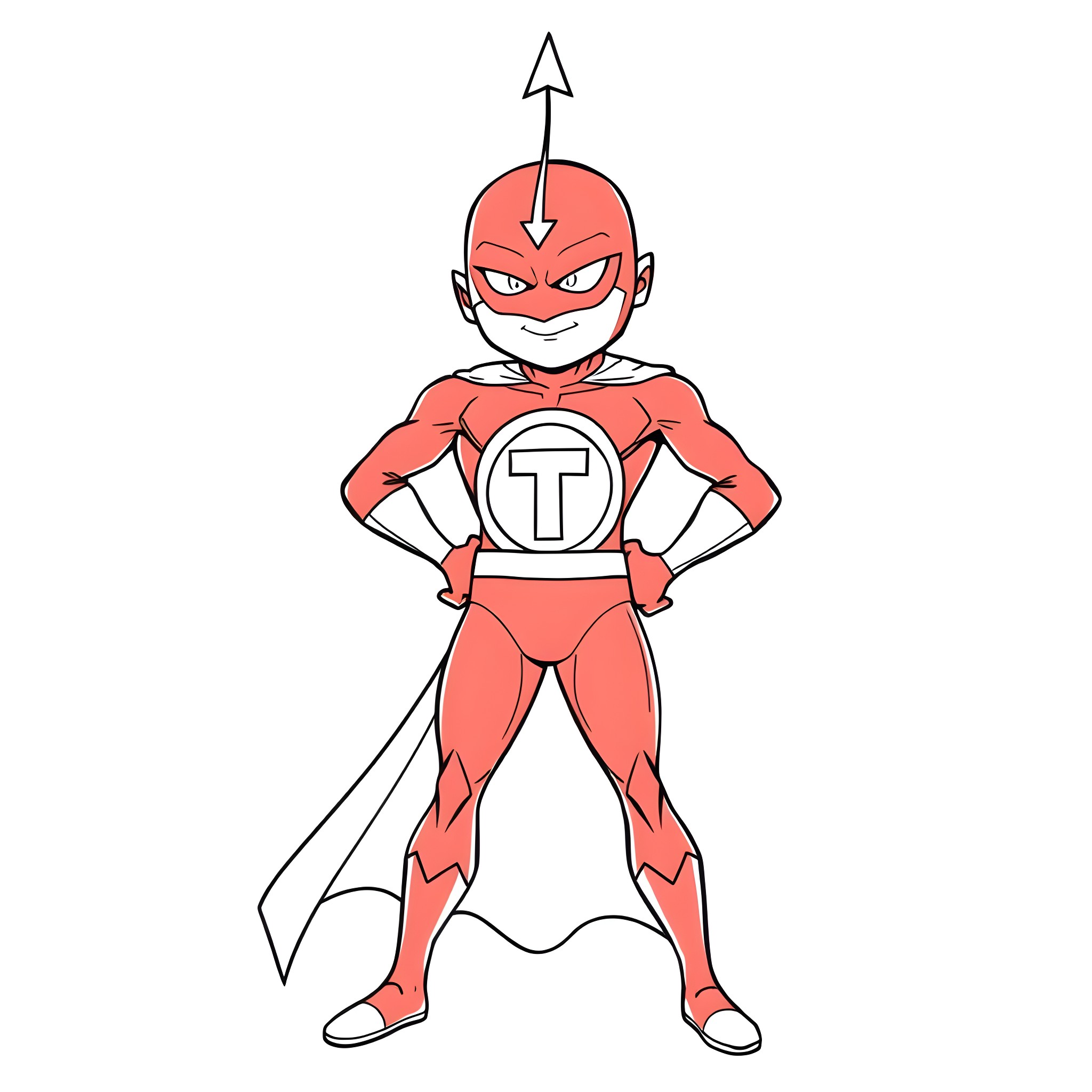 Red Tornado superhero in heroic stance Coloring Page (free black-and-white line drawing printable PDF for all, from beginners to advanced learners, including children, teens, adults, and seniors)