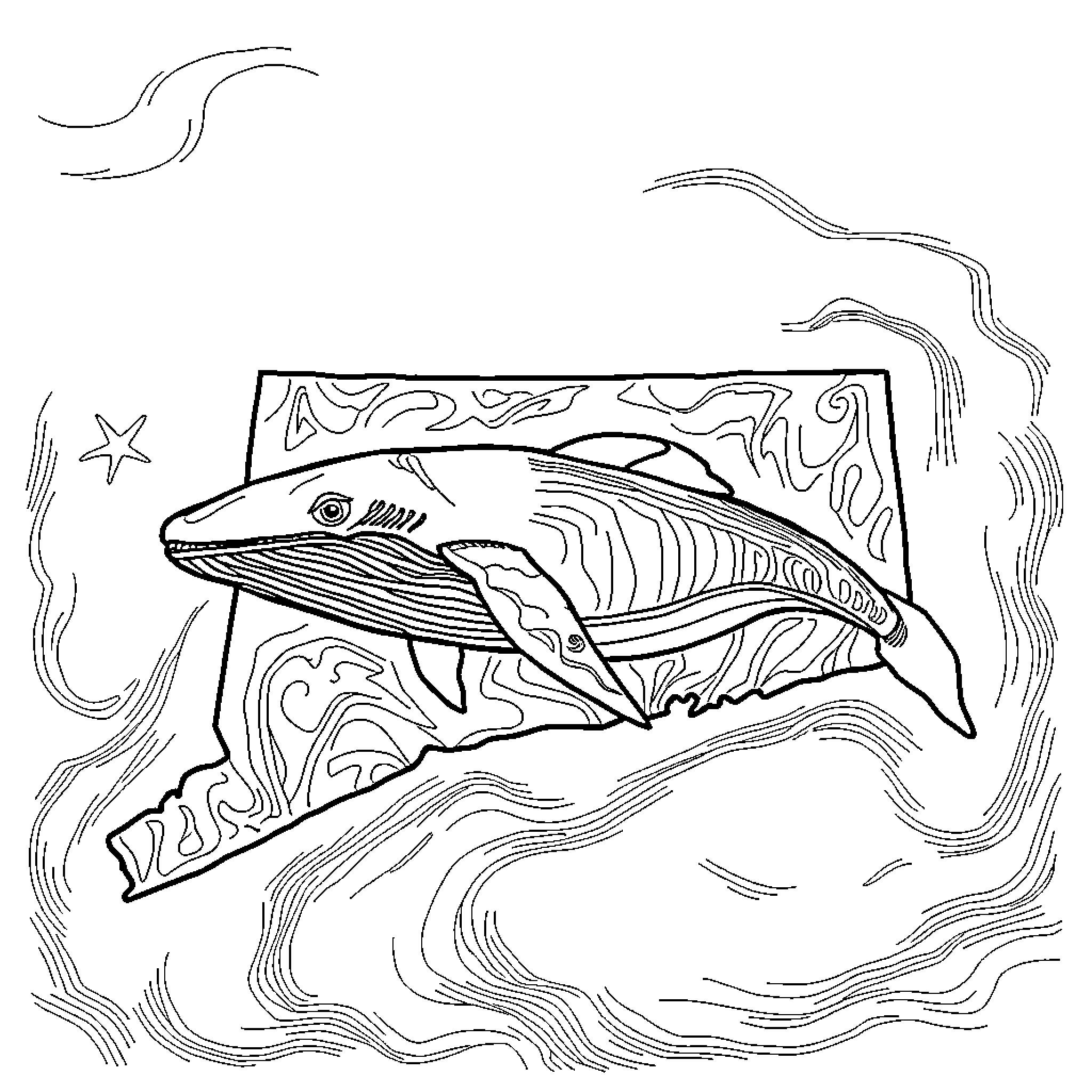 Map of Underwater Sea Creature Adventure Coloring Page (free black-and-white line drawing printable PDF for all, from beginners to advanced learners, including children, teens, adults, and seniors)