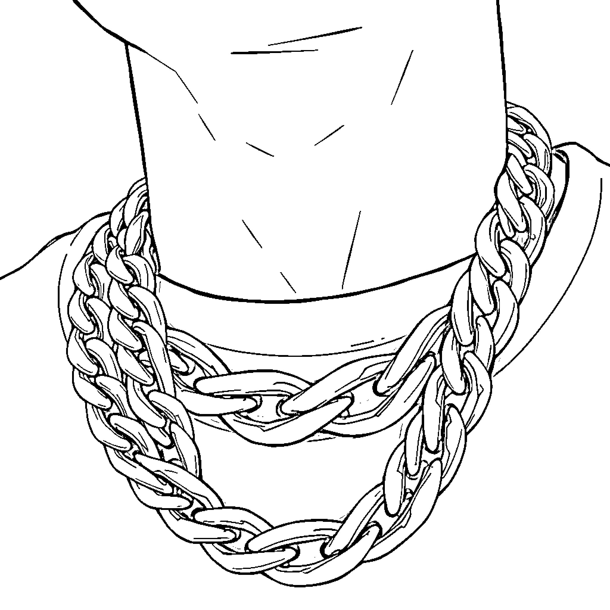 Rocafella's Chained and Ornate Necklace Ensemble Coloring Page (free black-and-white line drawing printable PDF for all, from beginners to advanced learners, including children, teens, adults, and seniors)