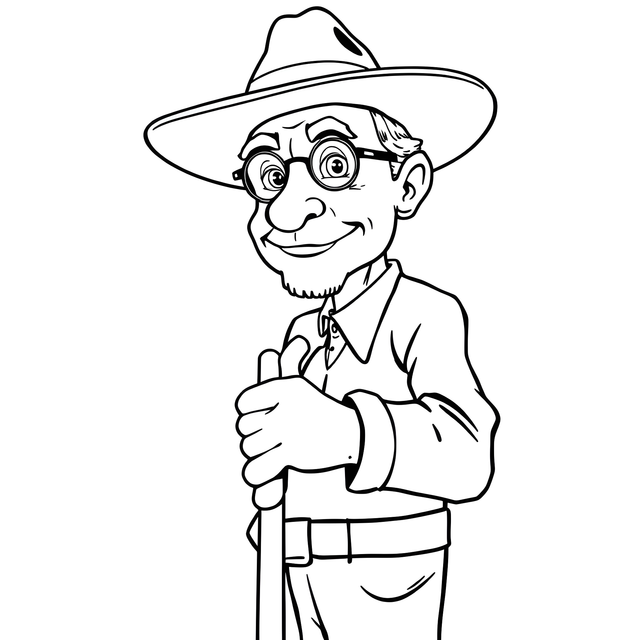 Michael Caine as a Smiling Cartoon Character Coloring Page (free black-and-white line drawing printable PDF for all, from beginners to advanced learners, including children, teens, adults, and seniors)