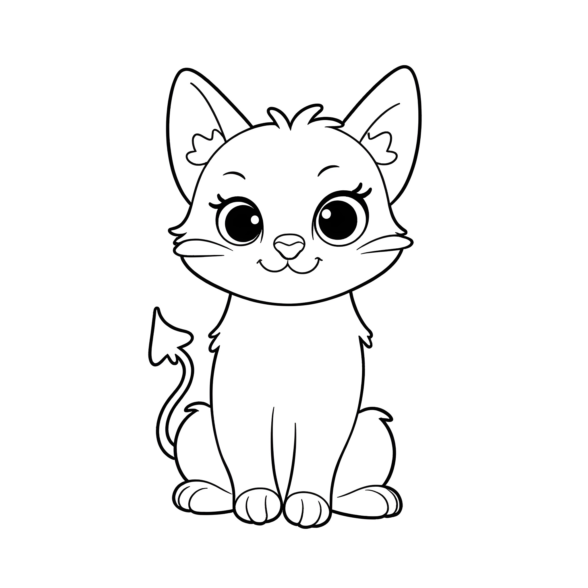 Cat with cute expression Coloring Page (free black-and-white line drawing printable PDF for all, from beginners to advanced learners, including children, teens, adults, and seniors)