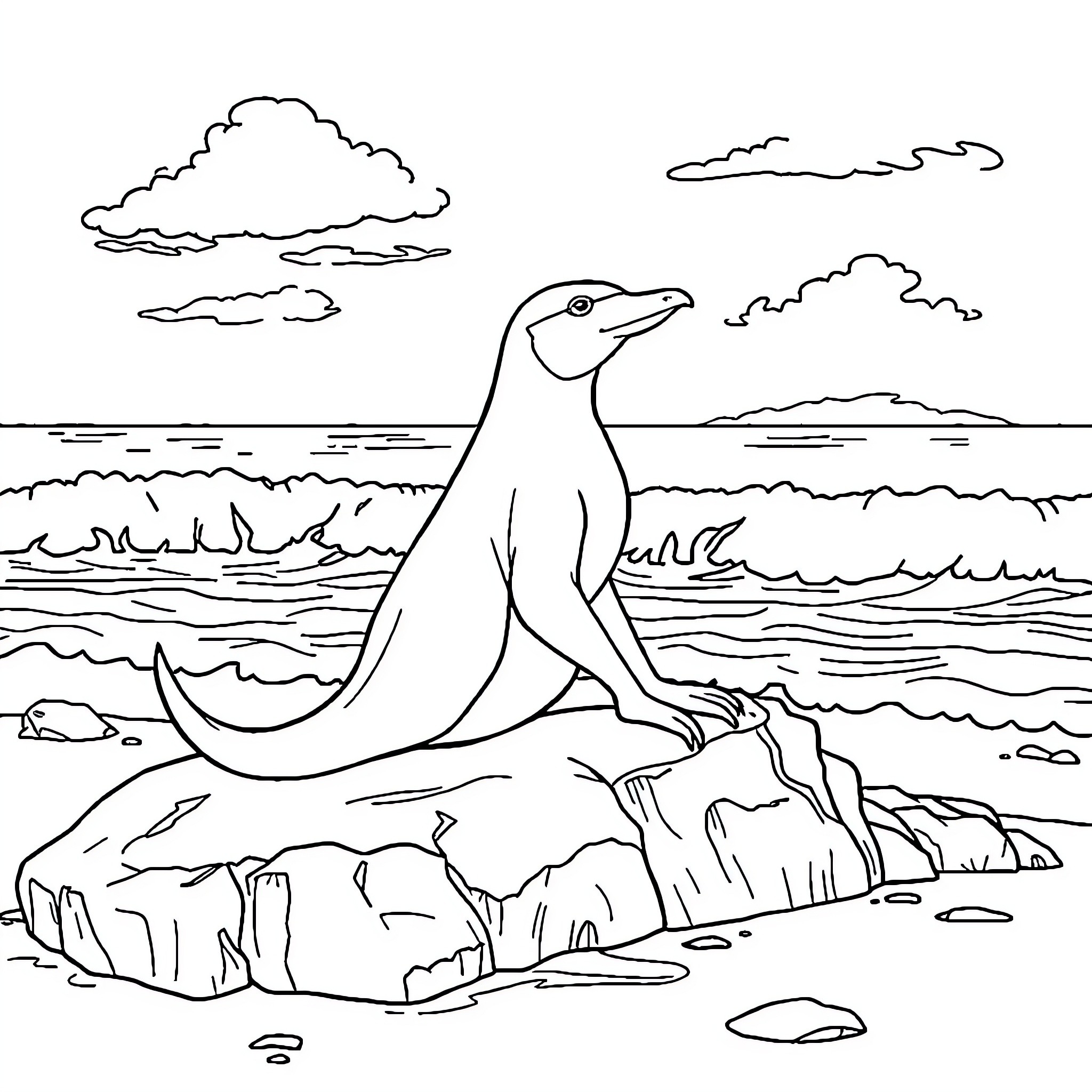 Mermaid enjoying the ocean breeze on the rocks Coloring Page (free black-and-white line drawing printable PDF for all, from beginners to advanced learners, including children, teens, adults, and seniors)