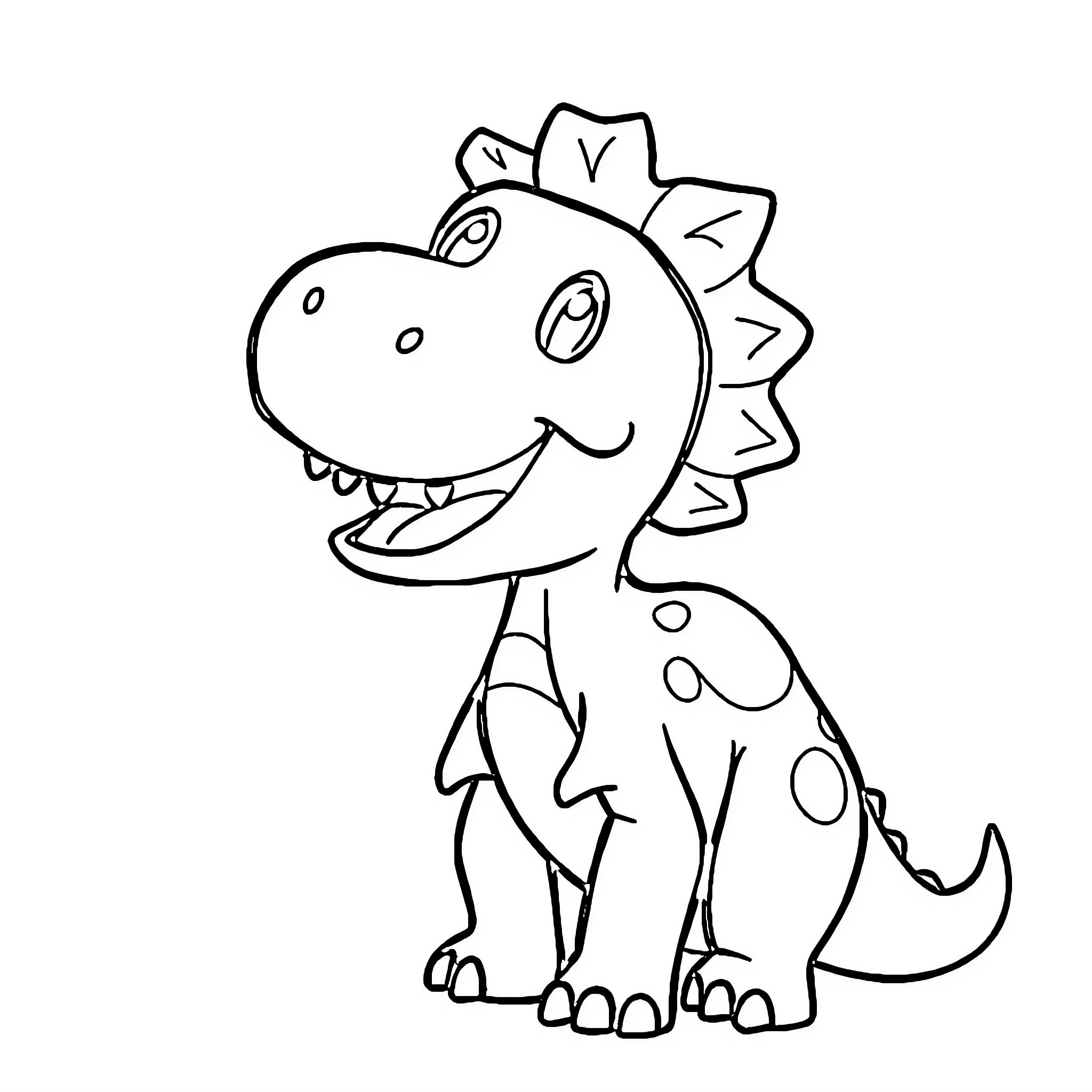 Dinosaur happily smiling and posing Coloring Page (free black-and-white line drawing printable PDF for all, from beginners to advanced learners, including children, teens, adults, and seniors)