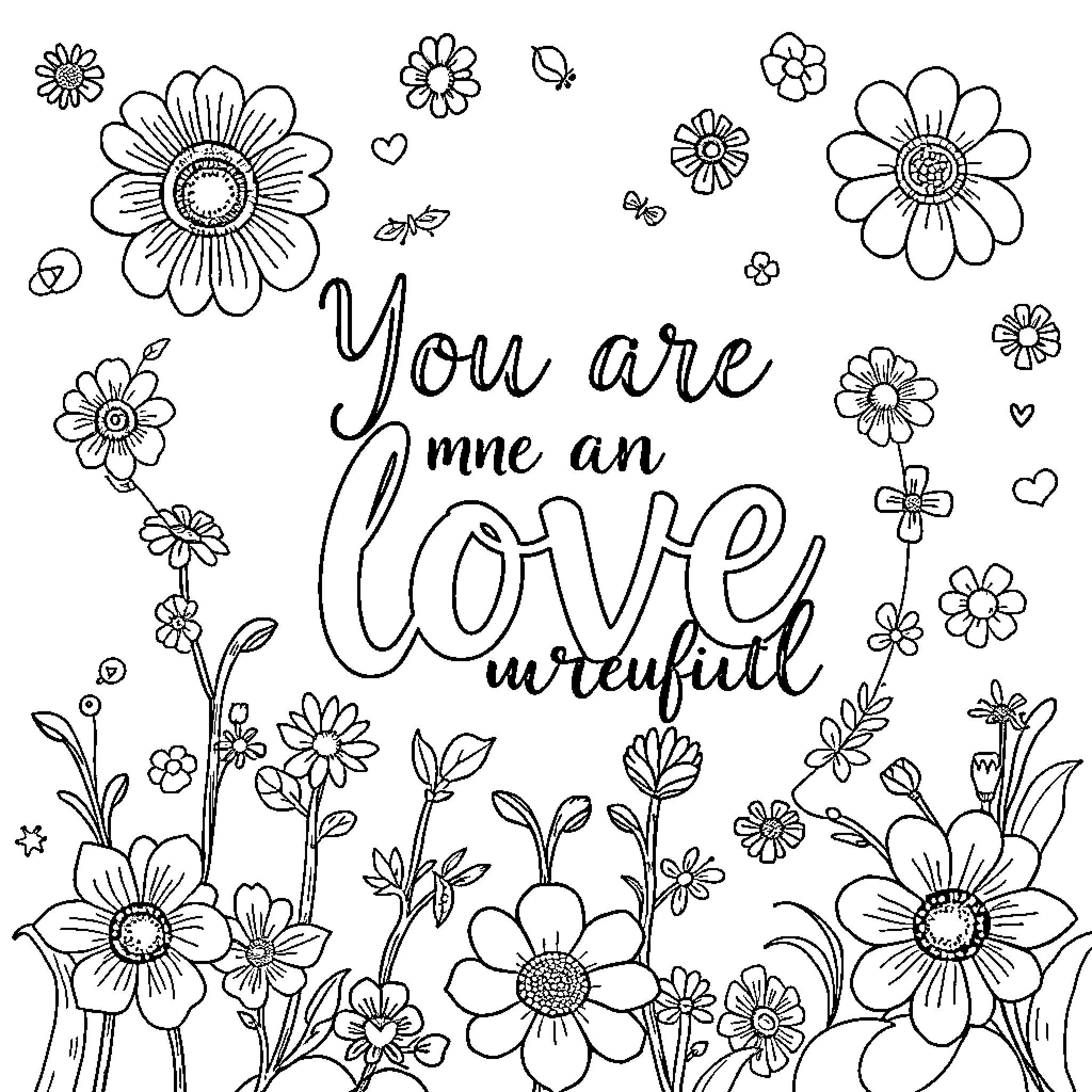 Love is all around in this wonderful image Coloring Page (free black-and-white line drawing printable PDF for all, from beginners to advanced learners, including children, teens, adults, and seniors)