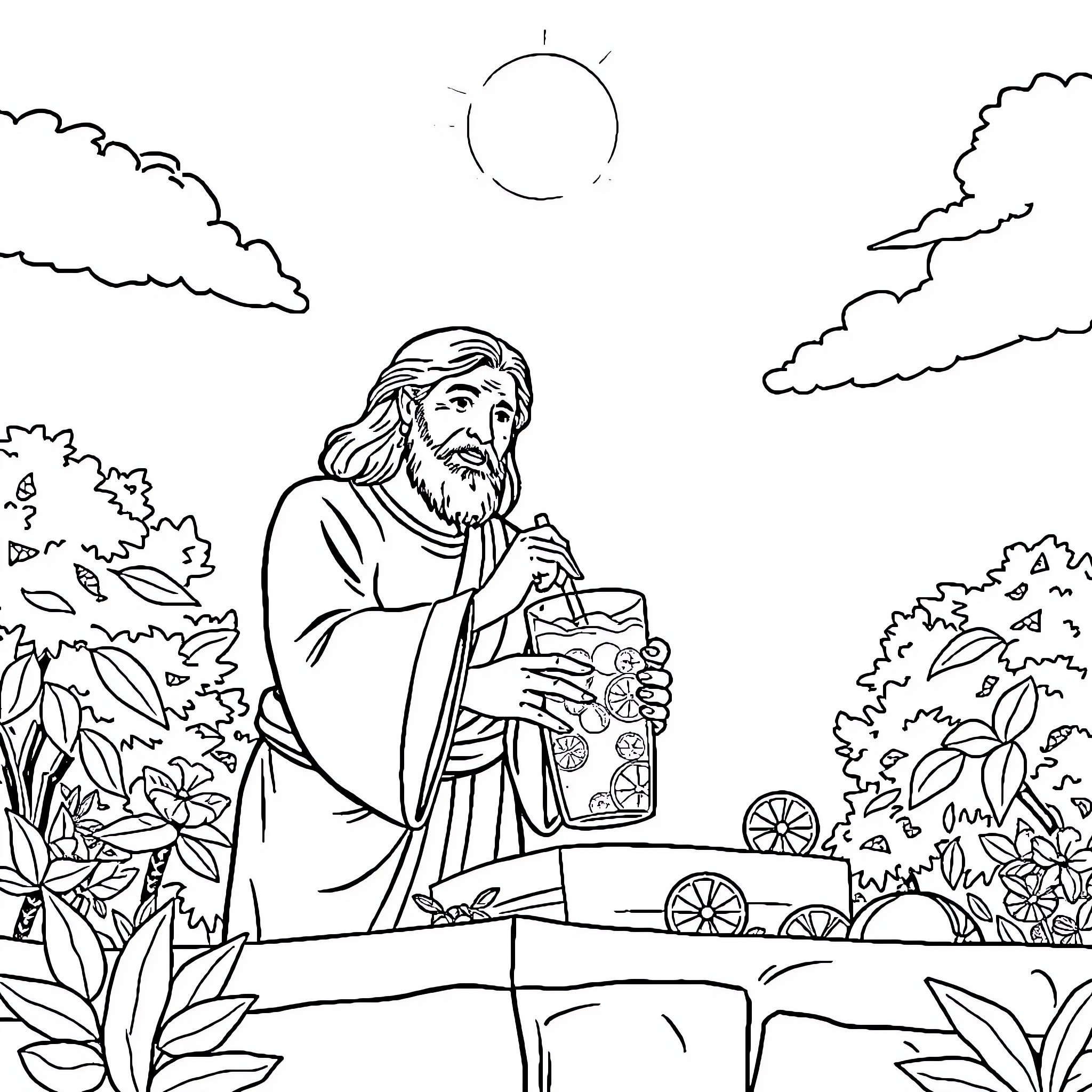 God's Tranquil Presence in Nature's Embrace Coloring Page (free black-and-white line drawing printable PDF for all, from beginners to advanced learners, including children, teens, adults, and seniors)