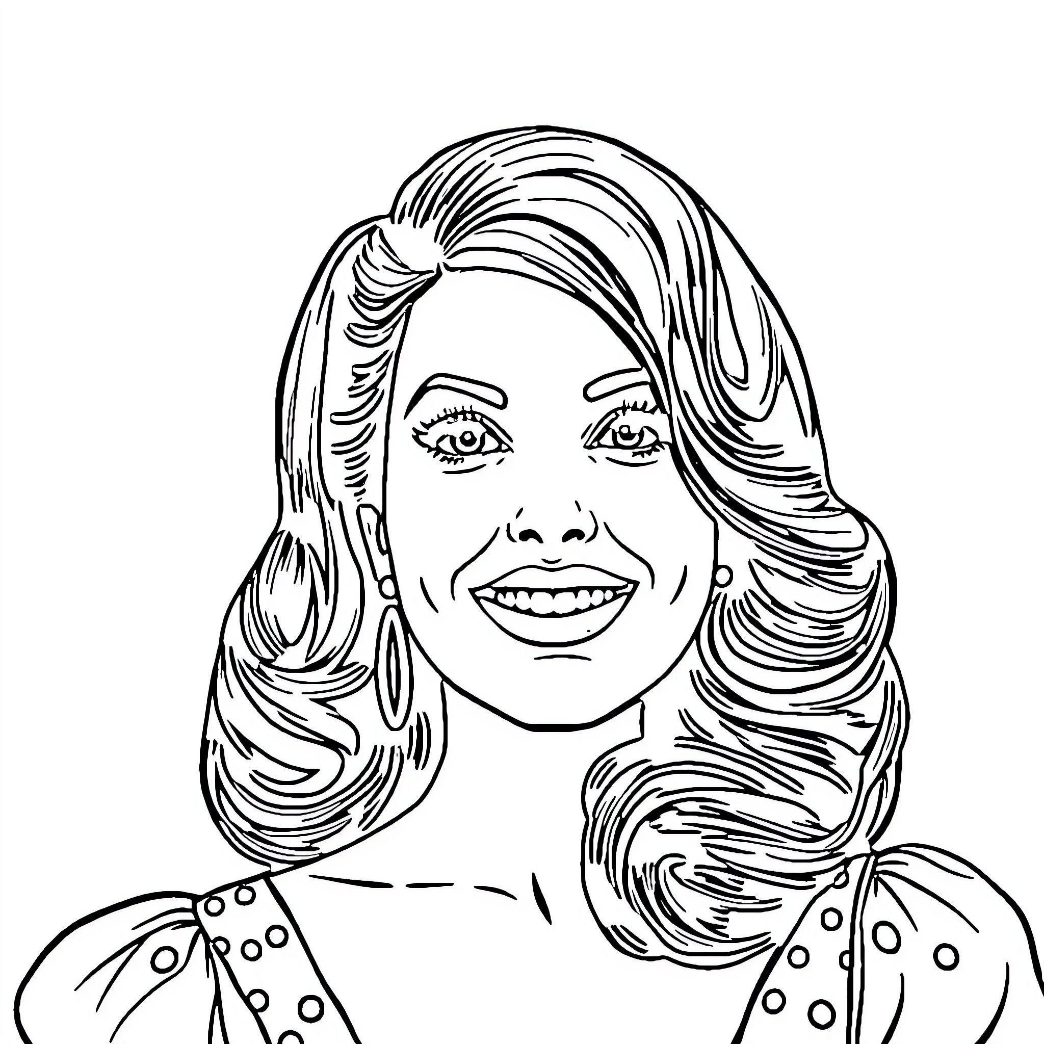 Ava Addams smiling confidently in polka dot outfit Coloring Page (free black-and-white line drawing printable PDF for all, from beginners to advanced learners, including children, teens, adults, and seniors)