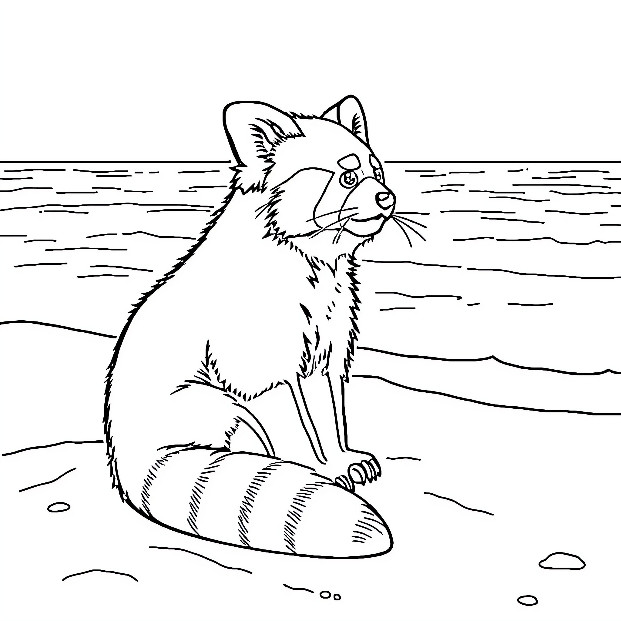 Panda sitting by the water's edge Coloring Page (free black-and-white line drawing printable PDF for all, from beginners to advanced learners, including children, teens, adults, and seniors)