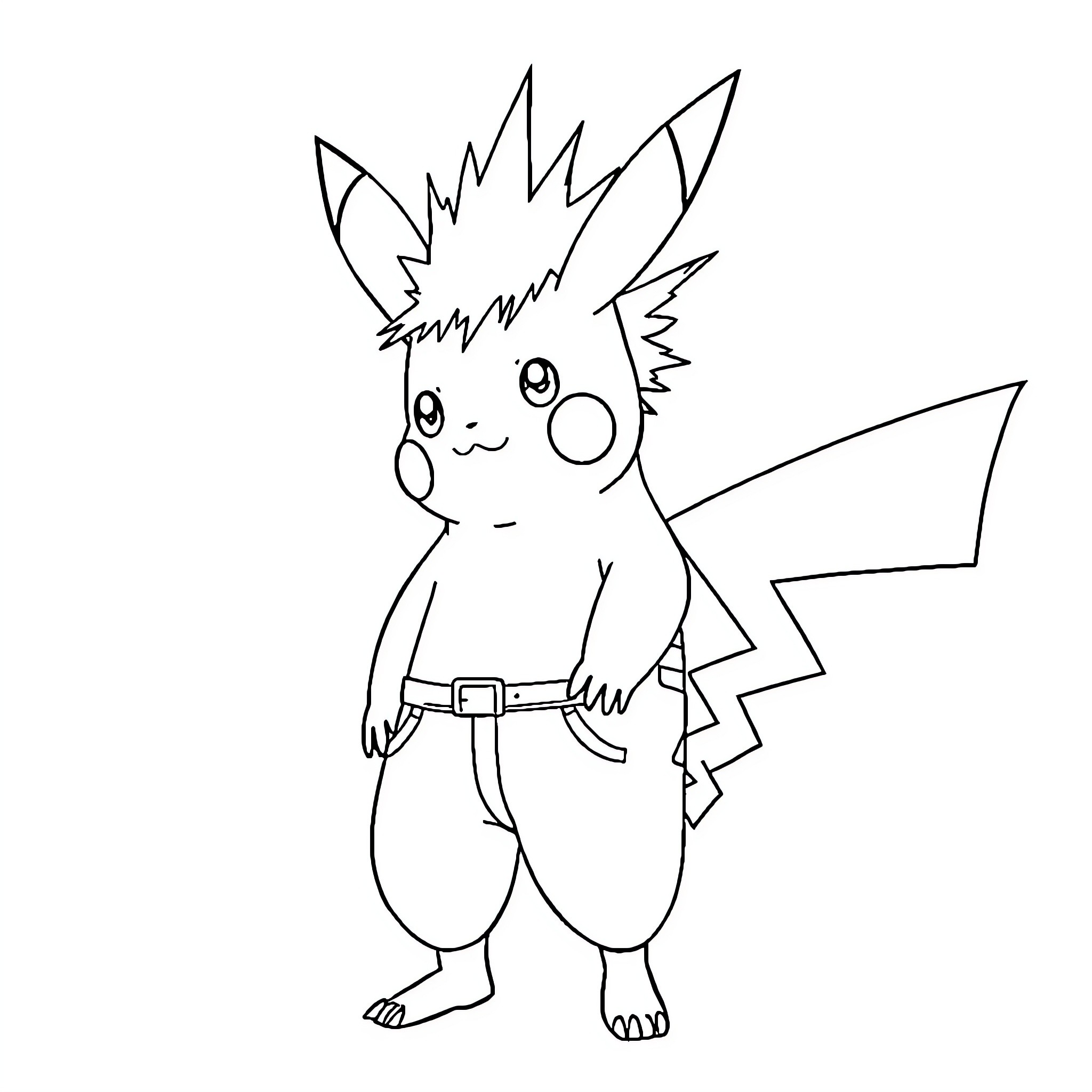 Pikachu standing with a friendly expression Coloring Page (free black-and-white line drawing printable PDF for all, from beginners to advanced learners, including children, teens, adults, and seniors)