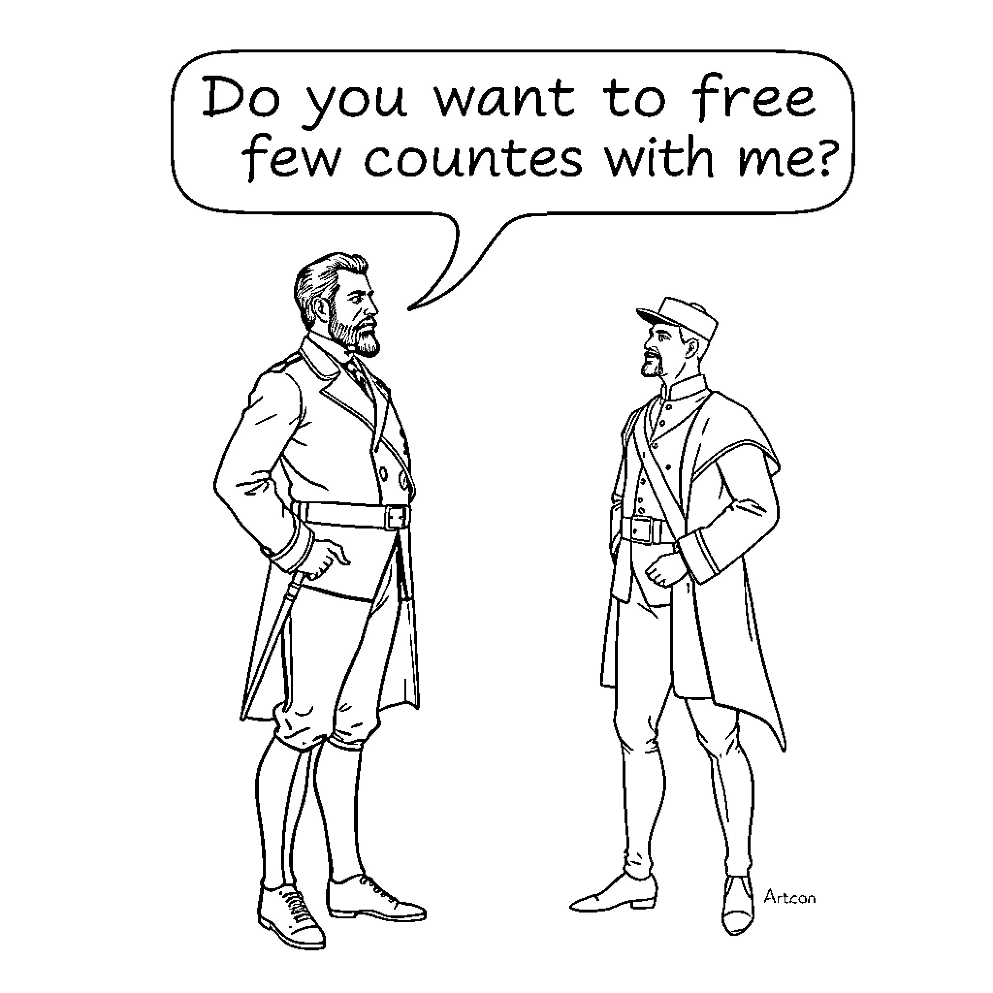 Simón Bolívar offers to free few countes Coloring Page (free black-and-white line drawing printable PDF for all, from beginners to advanced learners, including children, teens, adults, and seniors)