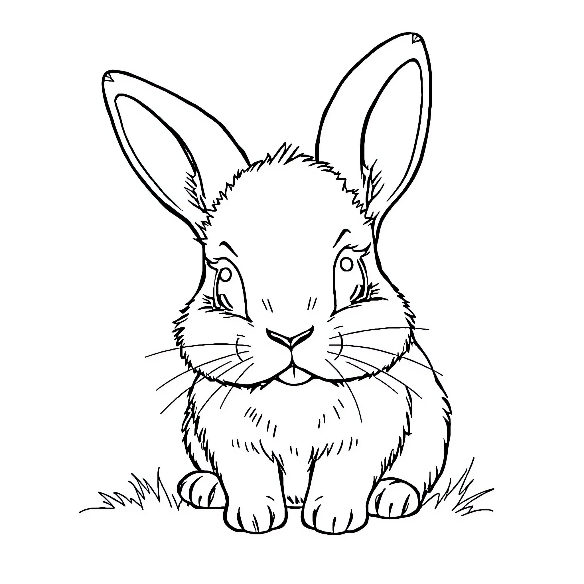 Rabbit sitting attentively in the grass Coloring Page (free black-and-white line drawing printable PDF for all, from beginners to advanced learners, including children, teens, adults, and seniors)