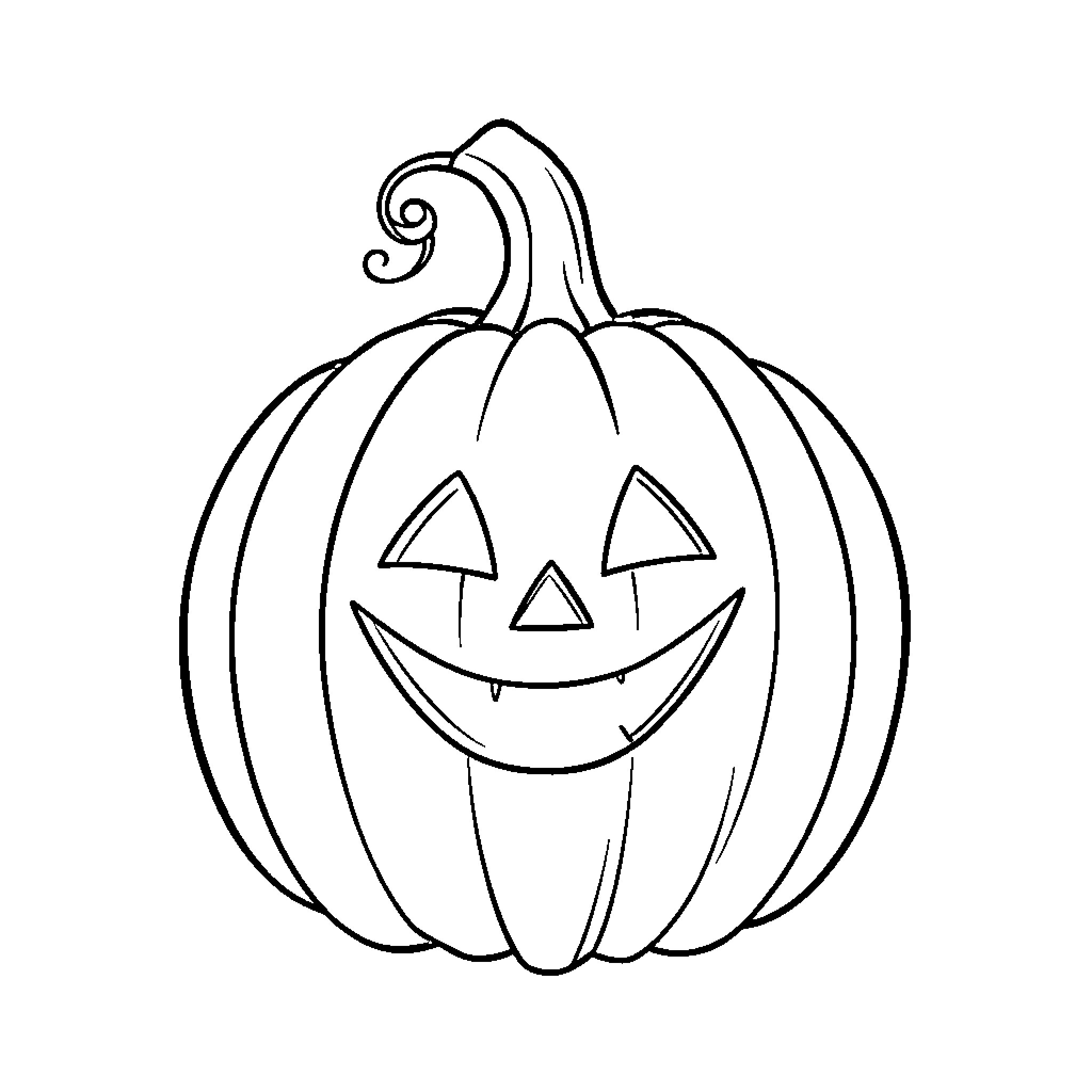 Pumpkin with a cheerful expression Coloring Page (free black-and-white line drawing printable PDF for all, from beginners to advanced learners, including children, teens, adults, and seniors)