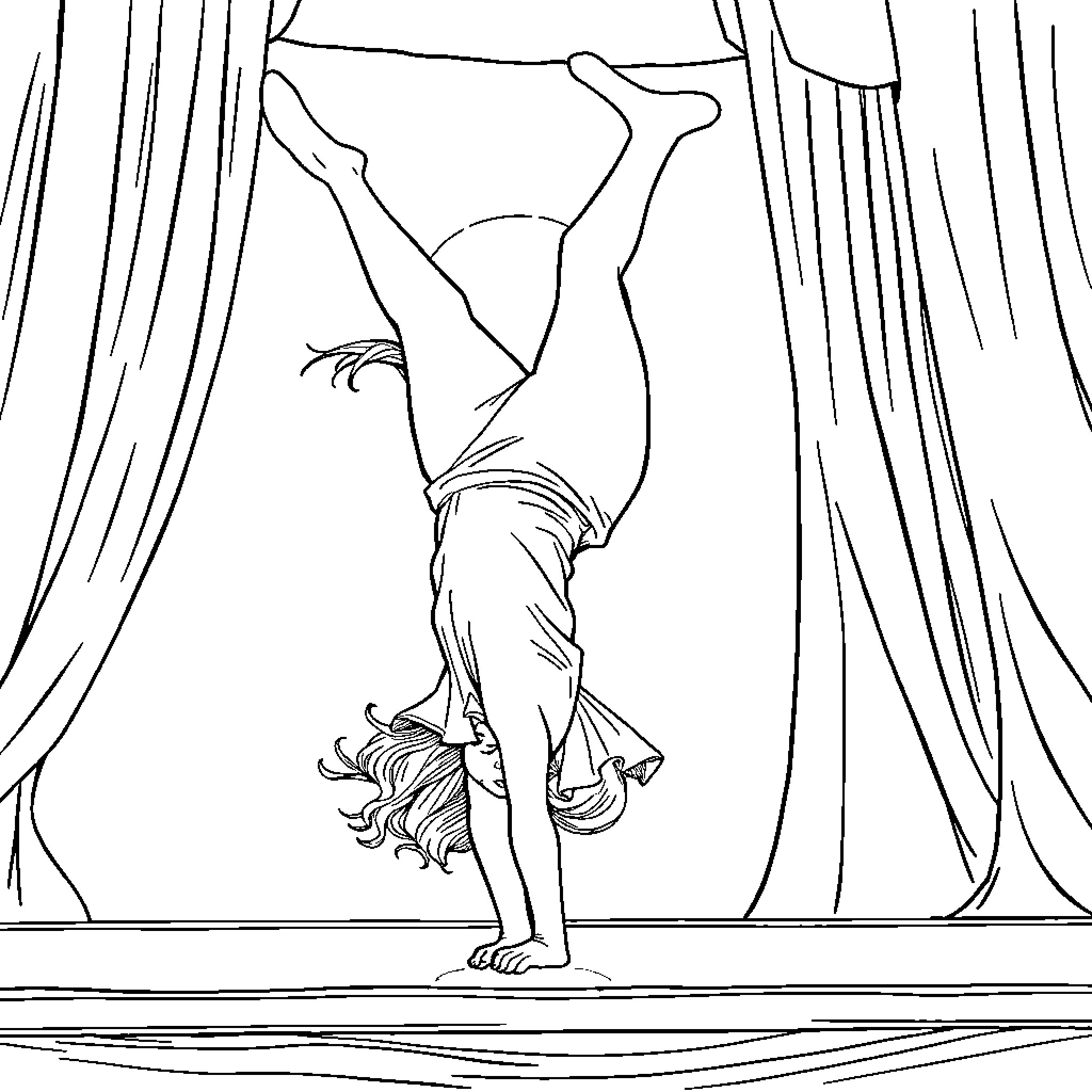 Taylor Swift performing an acrobatic dance routine Coloring Page (free black-and-white line drawing printable PDF for all, from beginners to advanced learners, including children, teens, adults, and seniors)