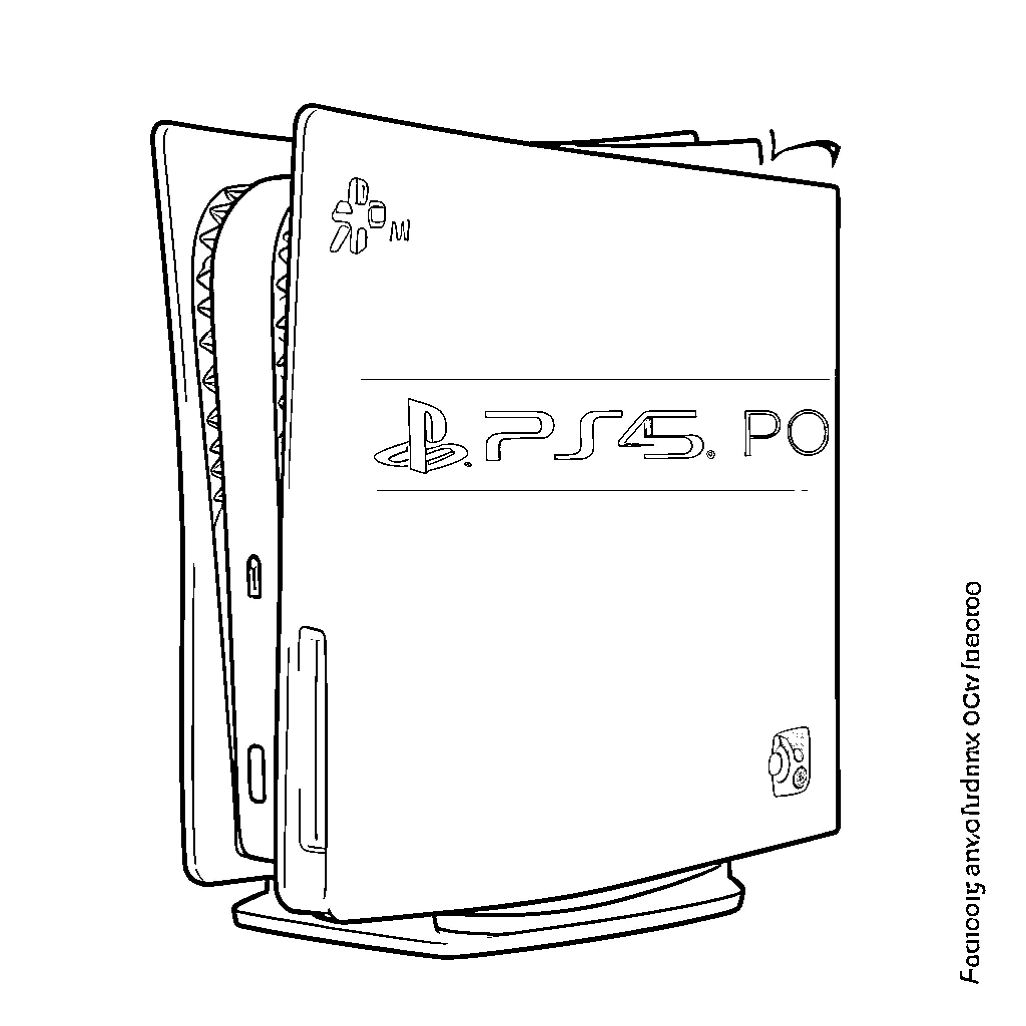 PlayStation 5 console standing on its base Coloring Page (free black-and-white line drawing printable PDF for all, from beginners to advanced learners, including children, teens, adults, and seniors)