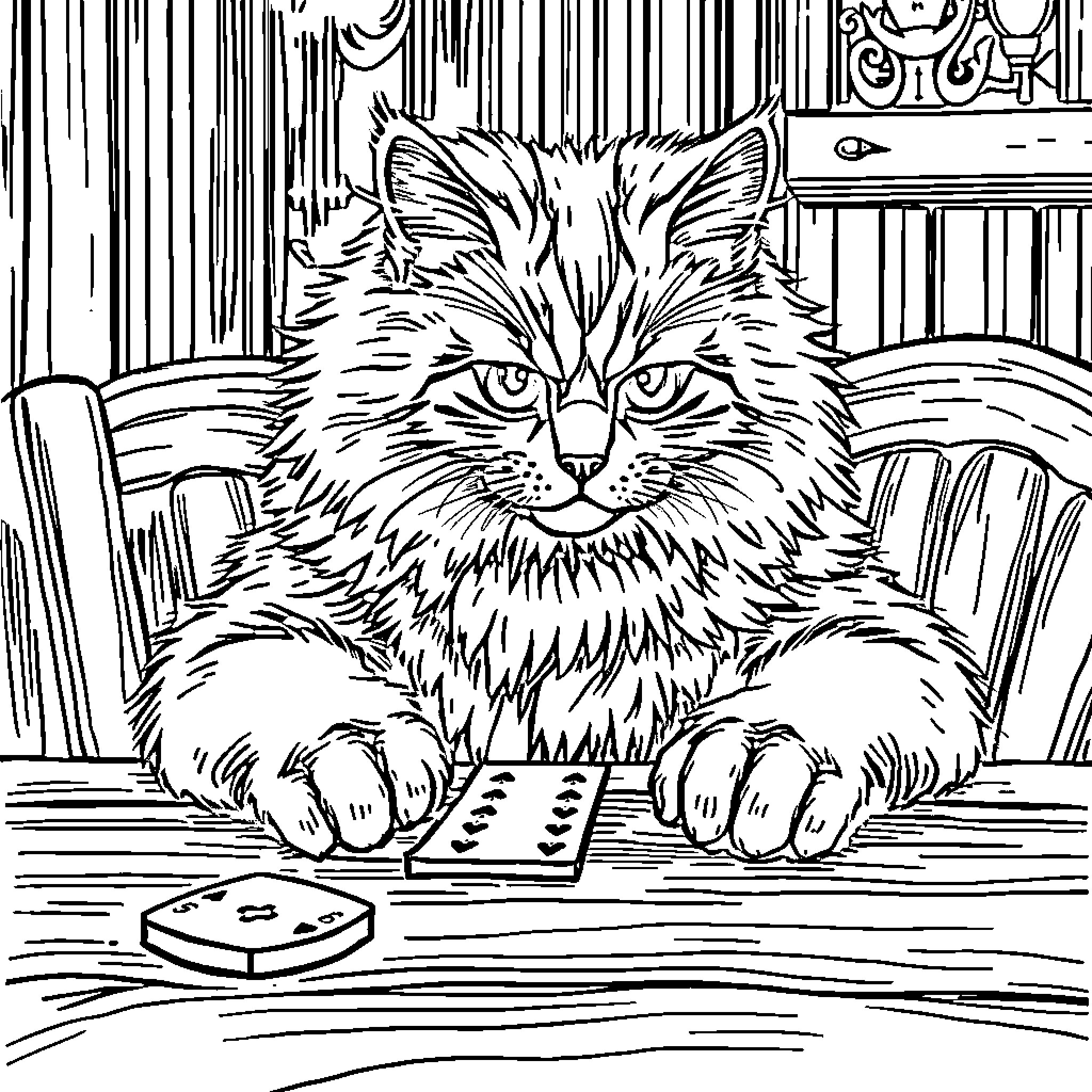 Cat playing with electronic device Coloring Page (free black-and-white line drawing printable PDF for all, from beginners to advanced learners, including children, teens, adults, and seniors)