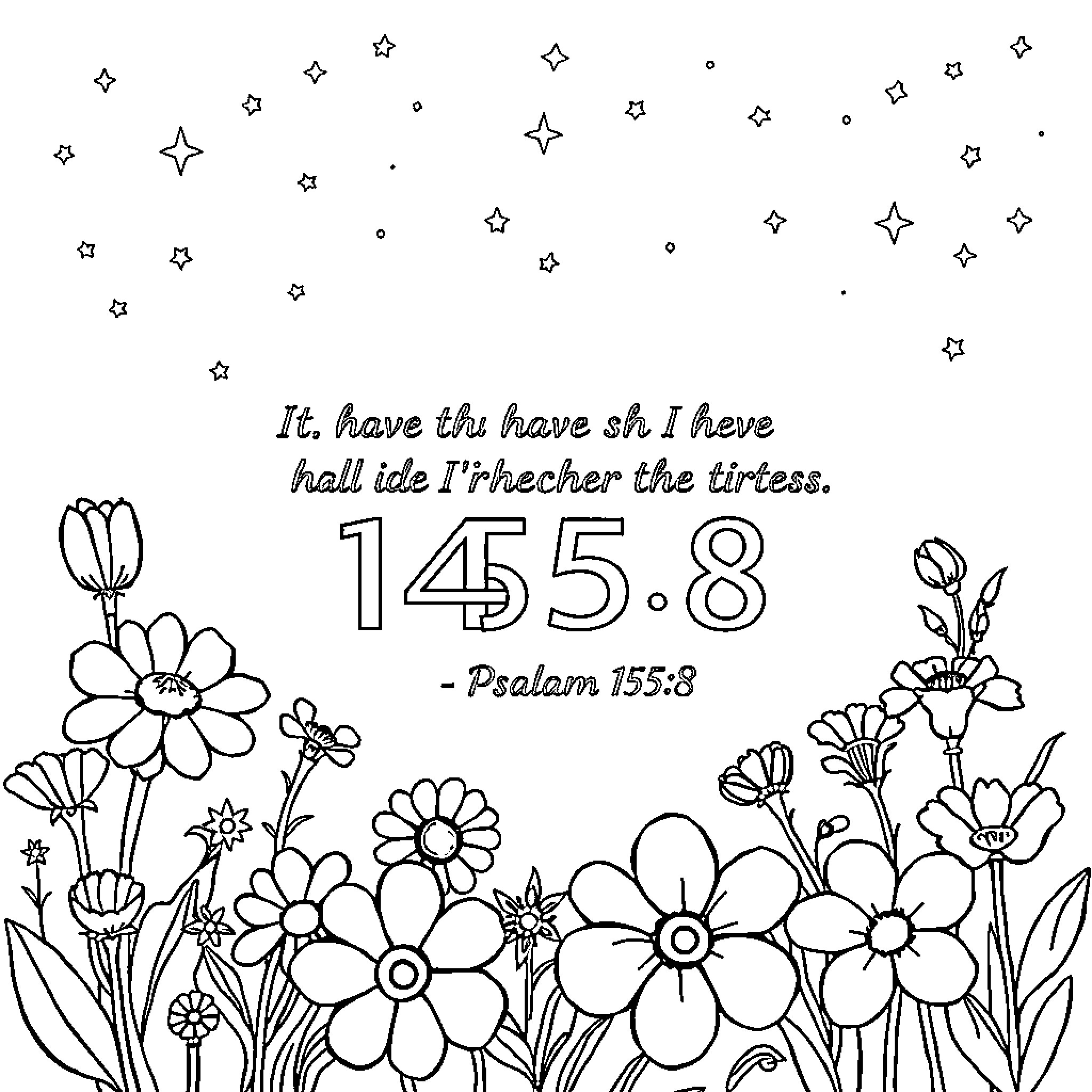 Psalm of Flowers and Tranquility Coloring Page (free black-and-white line drawing printable PDF for all, from beginners to advanced learners, including children, teens, adults, and seniors)