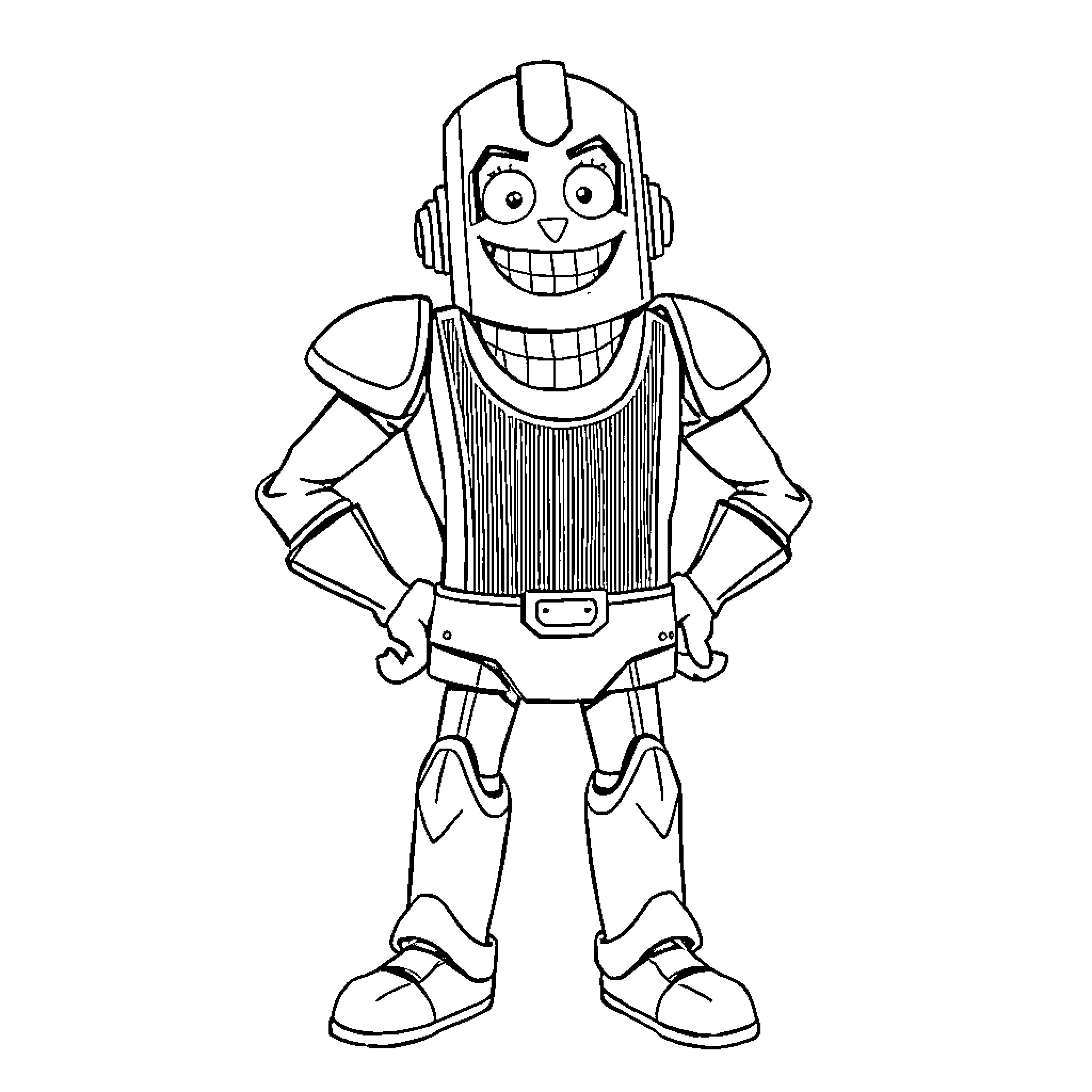 Titan Jovial Robotic Figure Coloring Page (free black-and-white line drawing printable PDF for all, from beginners to advanced learners, including children, teens, adults, and seniors)