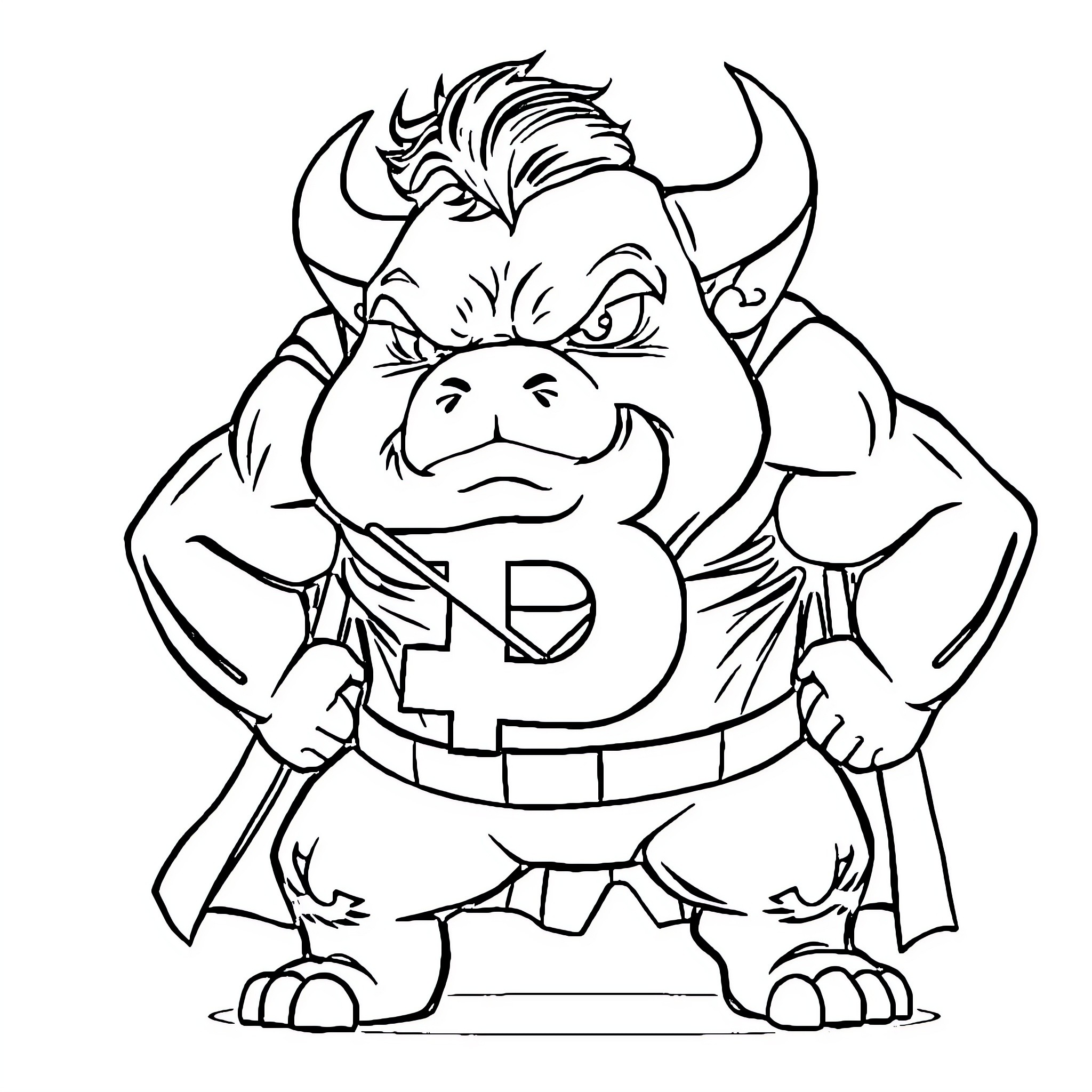 Bully monster in angry pose Coloring Page (free black-and-white line drawing printable PDF for all, from beginners to advanced learners, including children, teens, adults, and seniors)